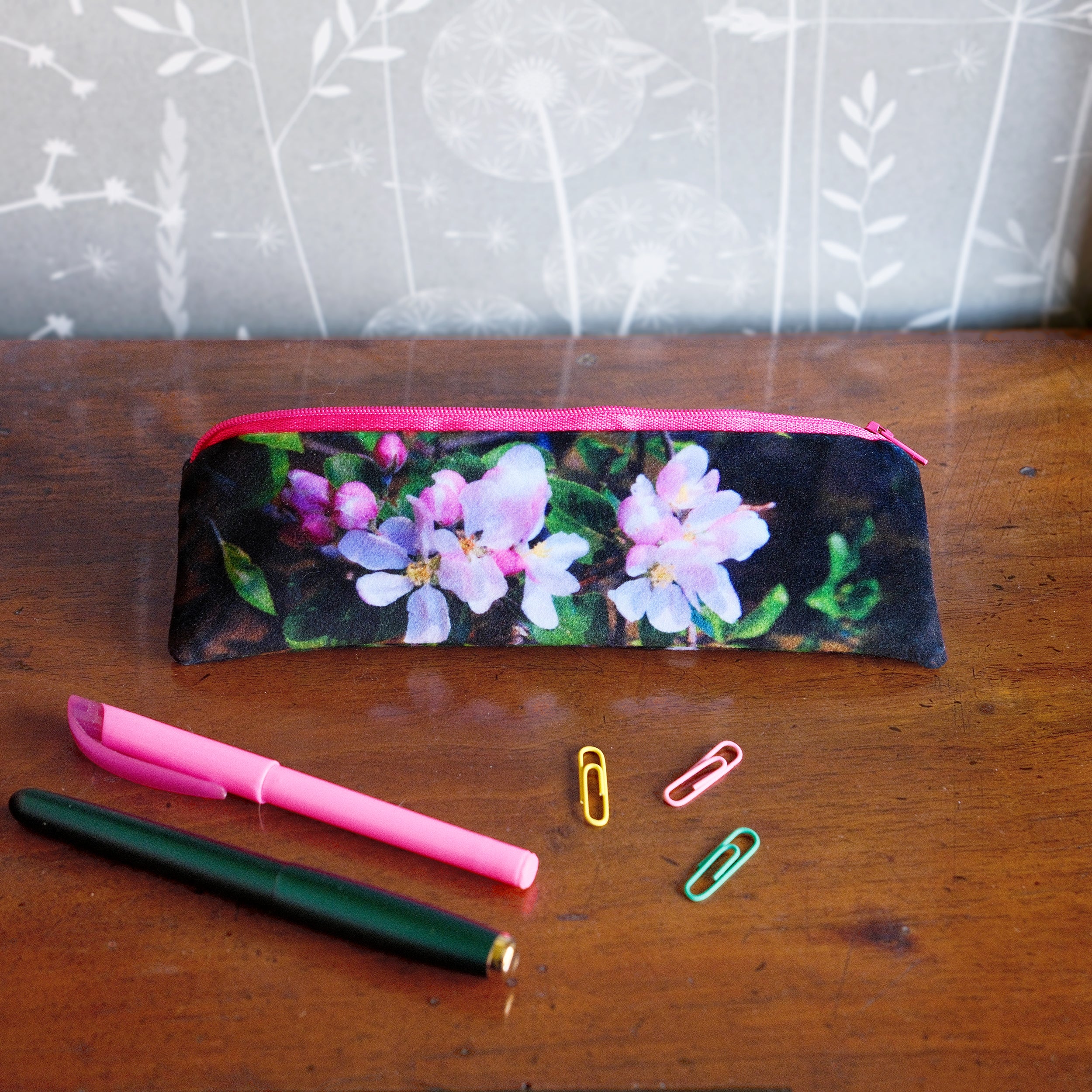 Apple Blossom Velvet Pencil Case