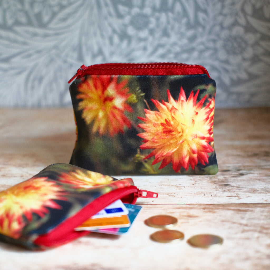 Orange dahlia velvet pouch