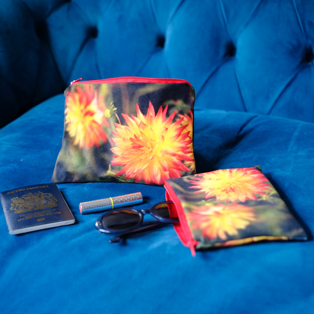 Orange dahlia velvet pouch