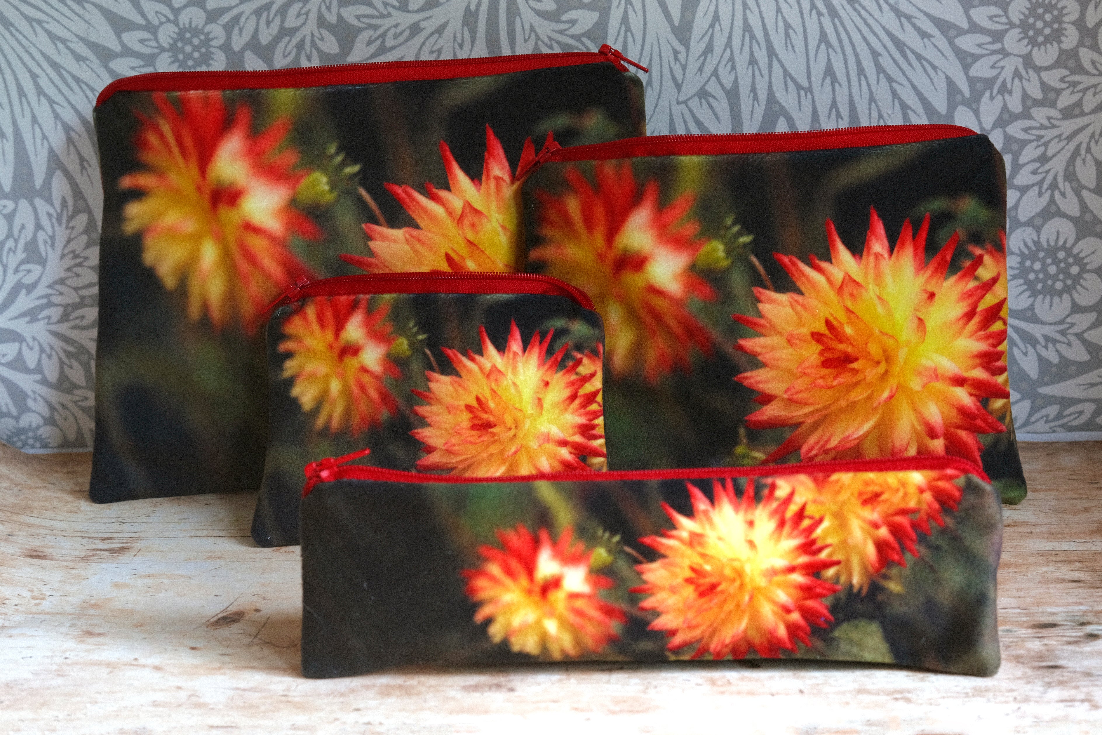 Orange dahlia velvet pouch