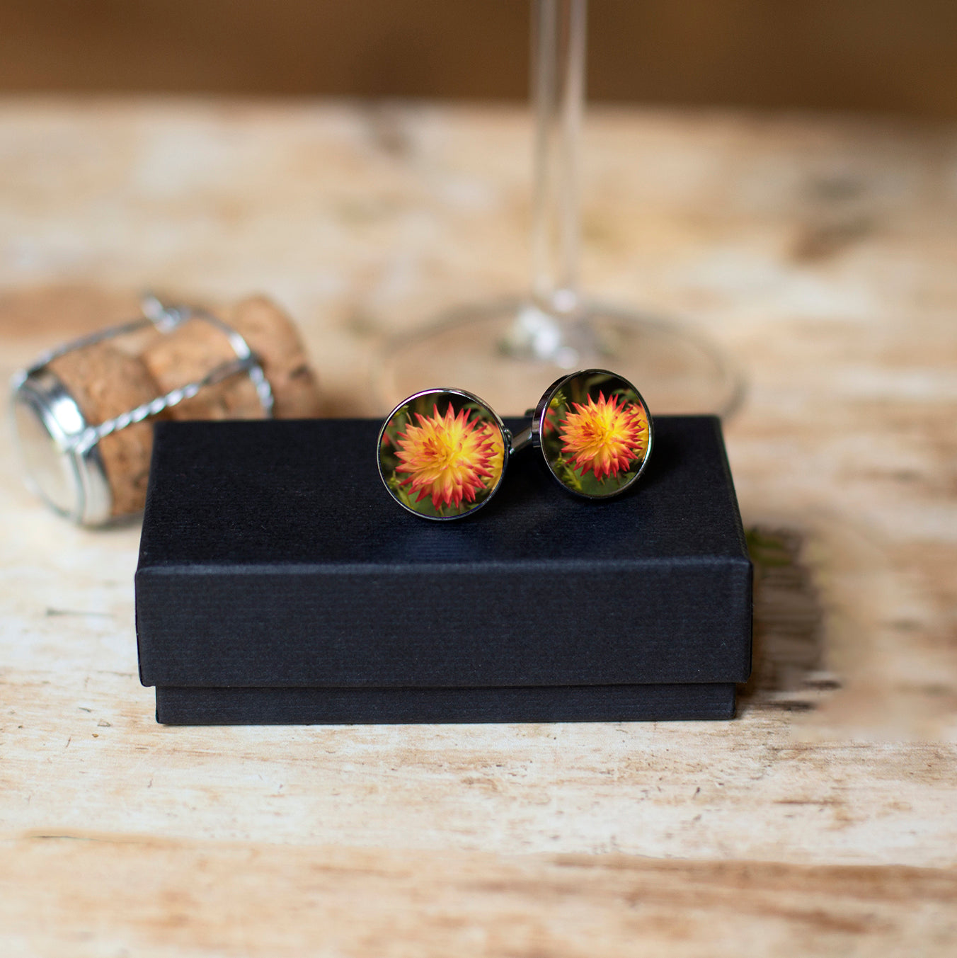 Orange dahlia cufflinks