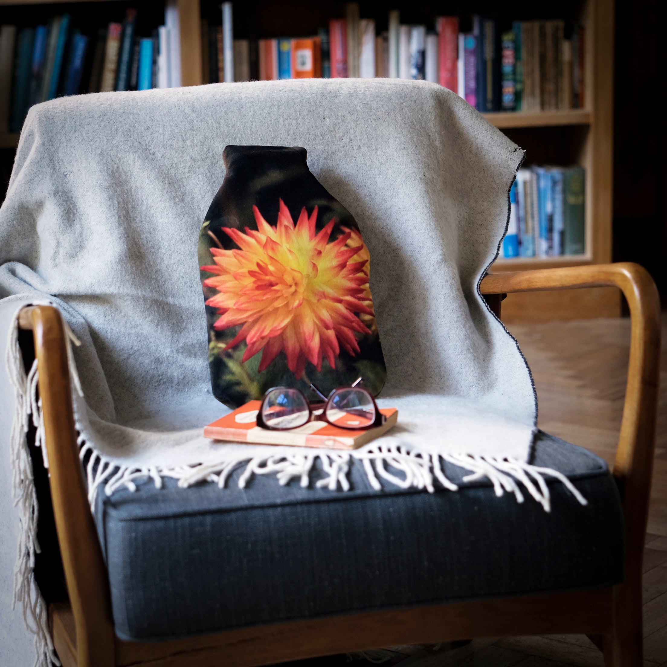 Orange dahlia hot water bottle