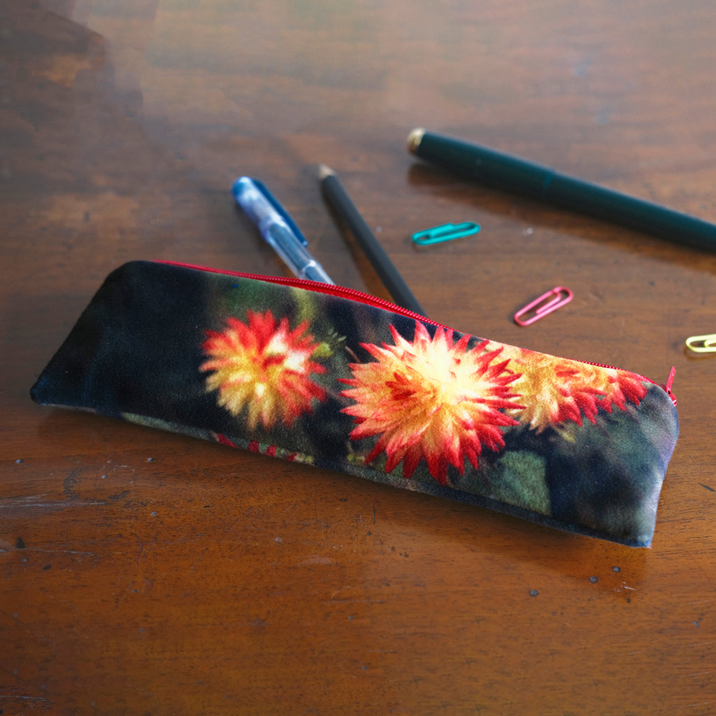 Orange Dahlia Velvet Pencil Case