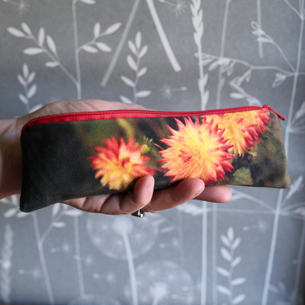 Orange Dahlia Velvet Pencil Case