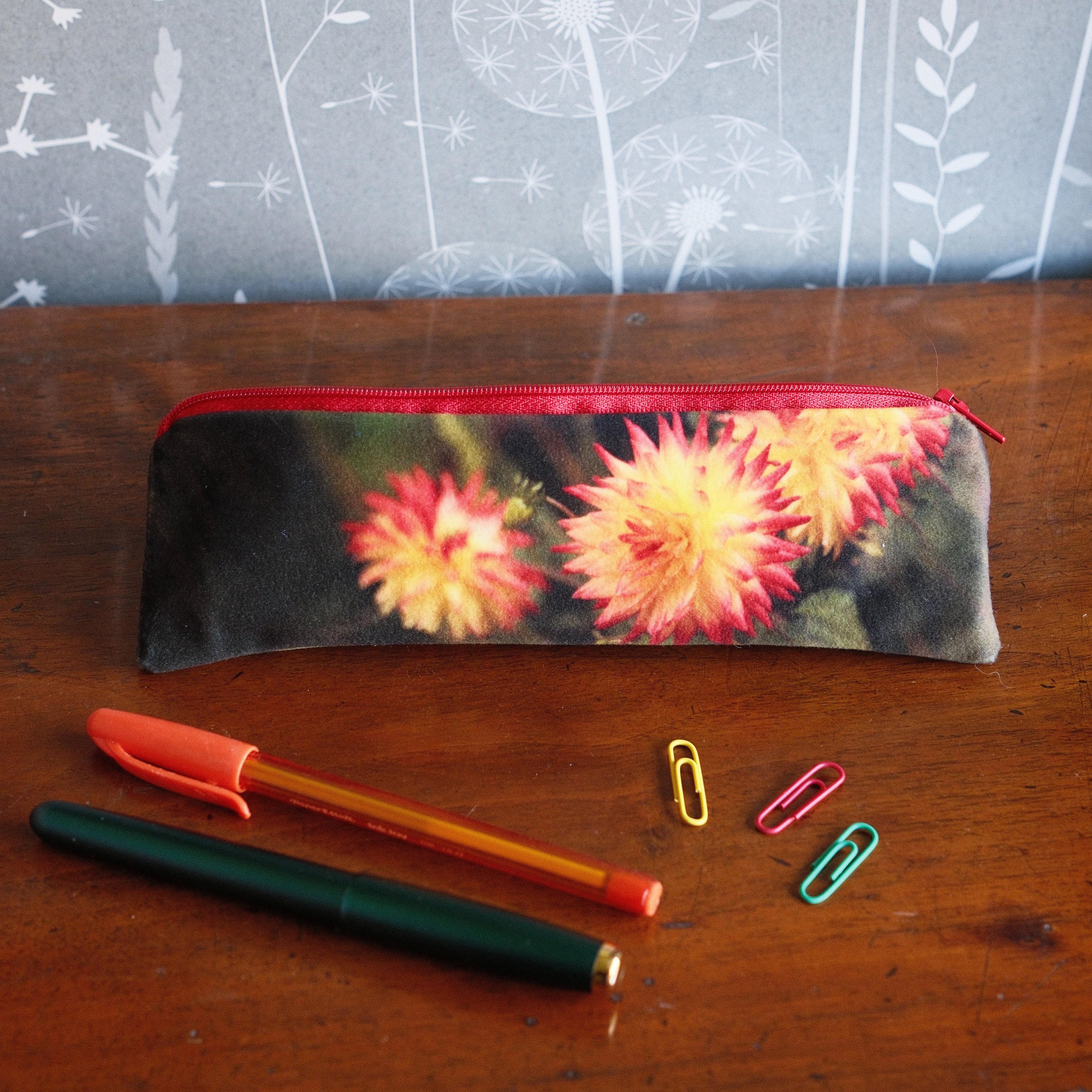 Orange Dahlia Velvet Pencil Case