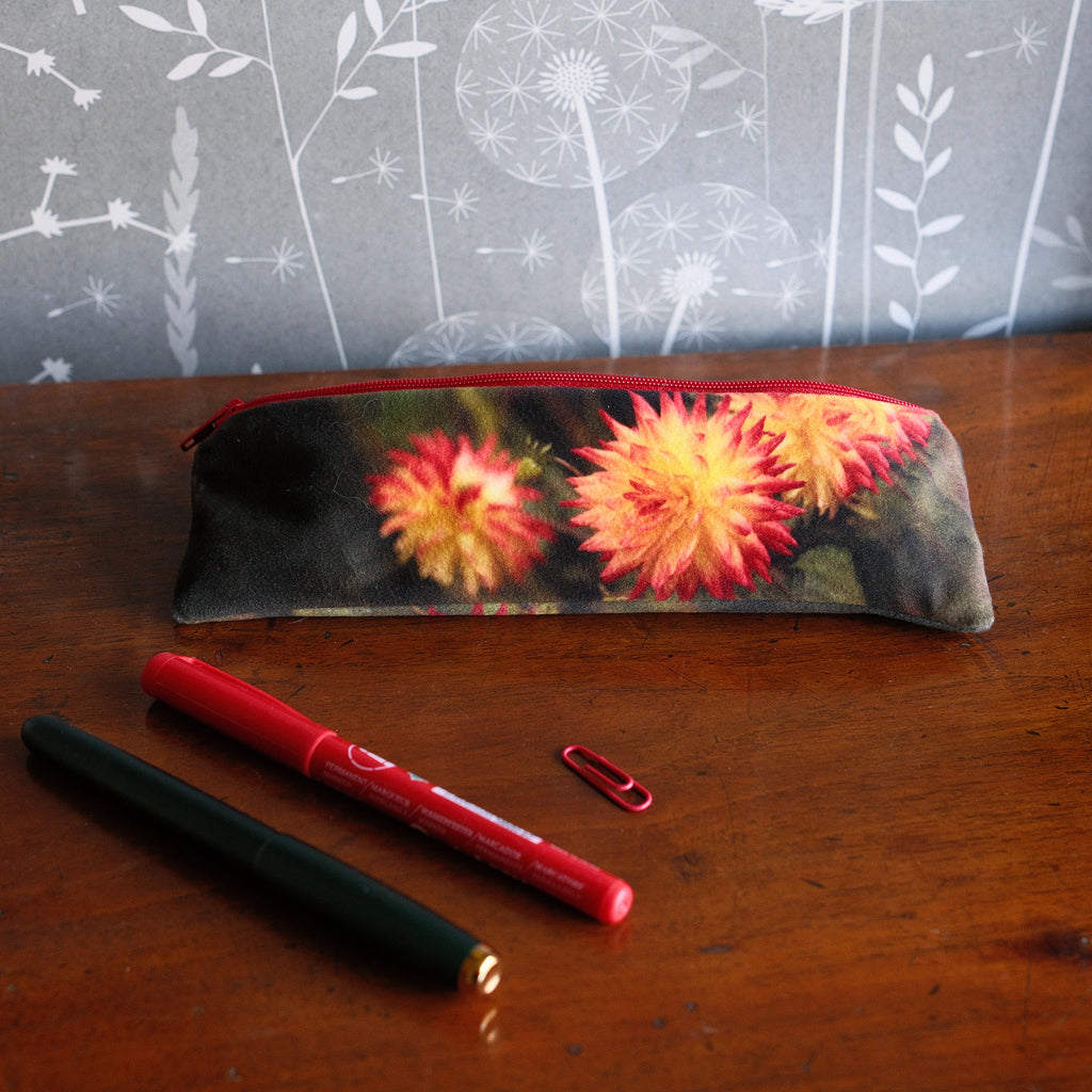 Orange Dahlia Velvet Pencil Case