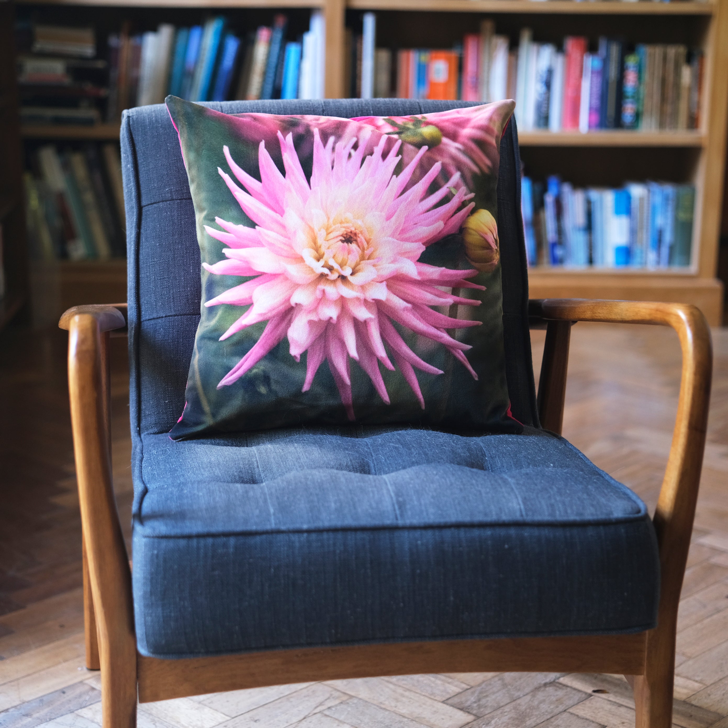 Pink Dahlia Velvet Cushion