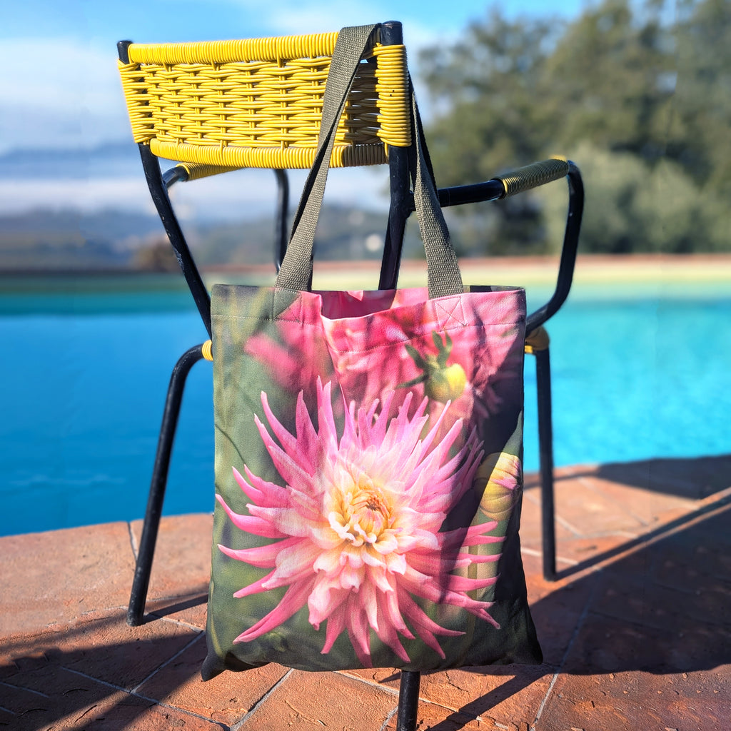 Pink dahlia tote bag
