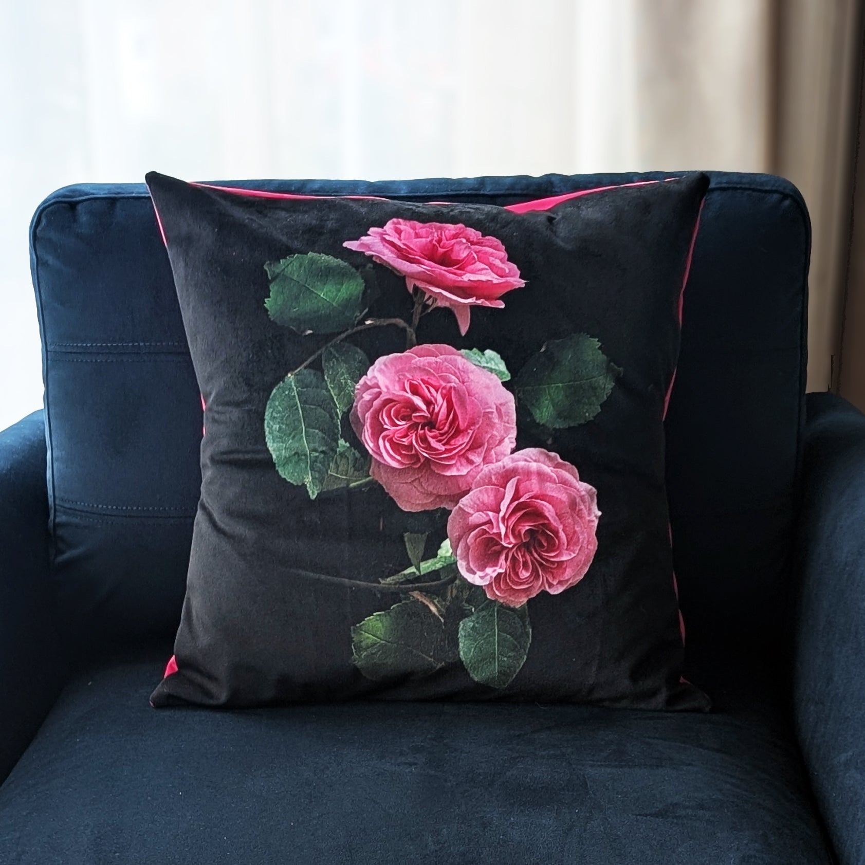 Pink Rose Velvet Cushion