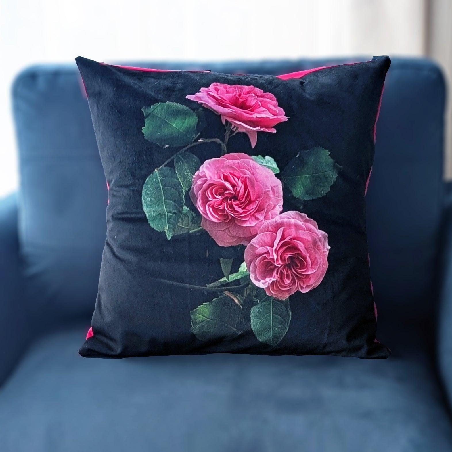 Pink Rose Velvet Cushion