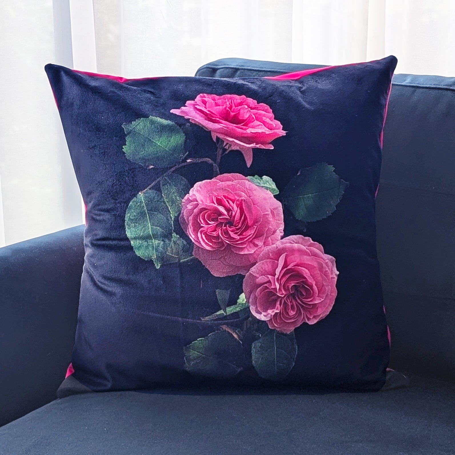 Pink Rose Velvet Cushion