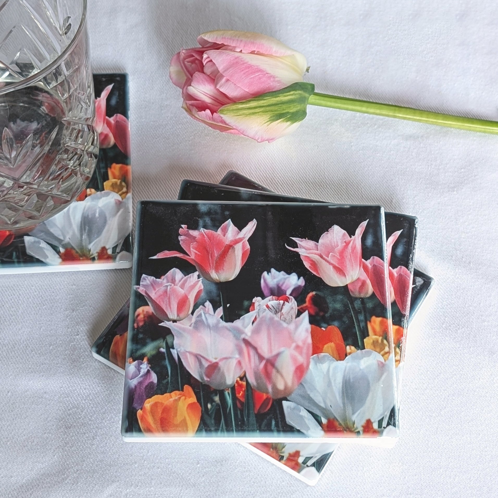 Tulip ceramic coasters - set of 4