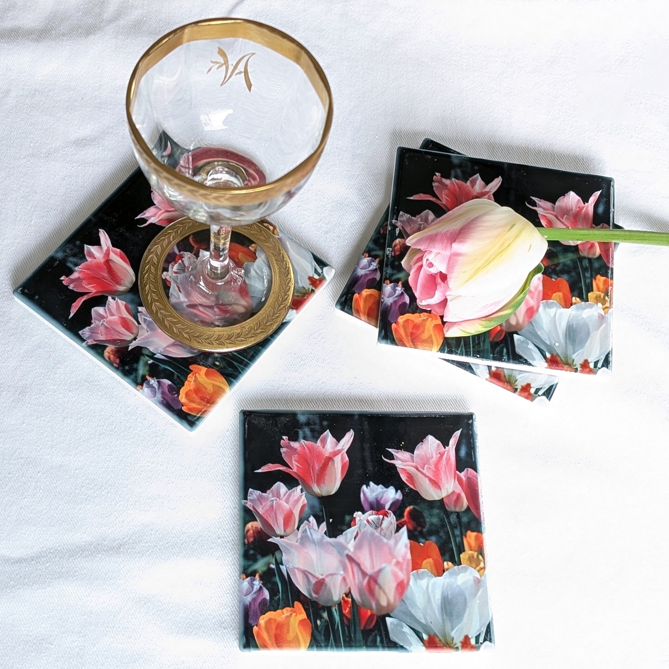 Tulip ceramic coasters - set of 4