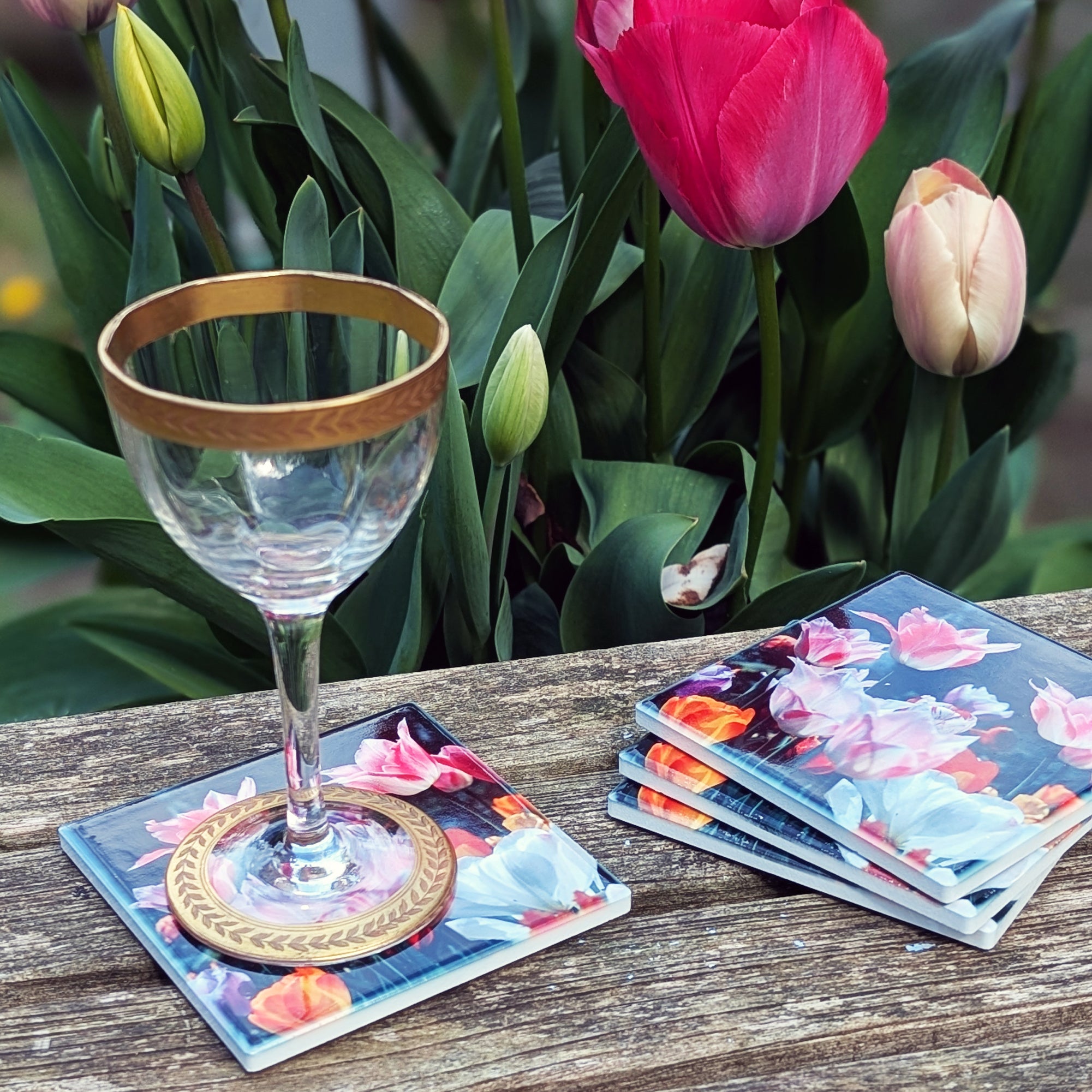 Tulip ceramic coasters - set of 4