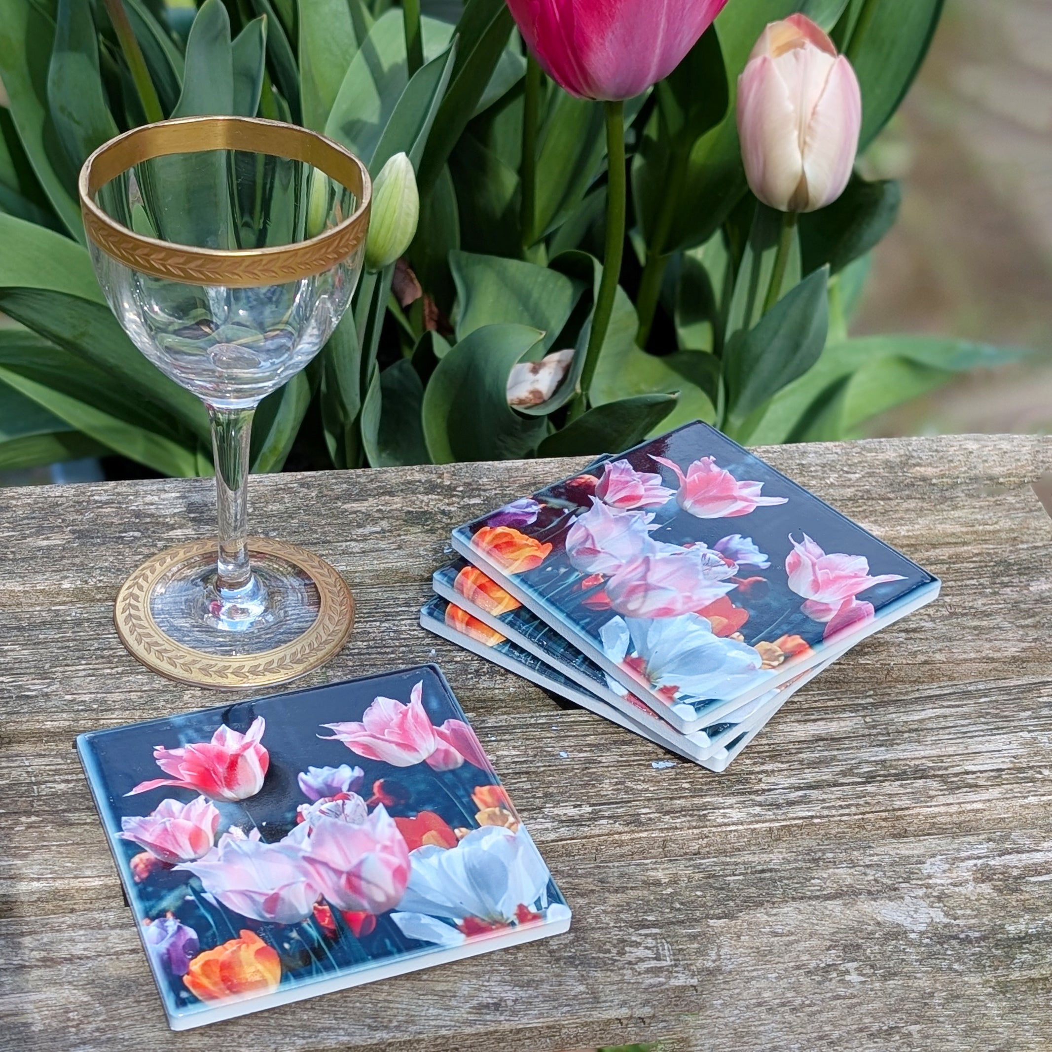 Tulip ceramic coasters - set of 4