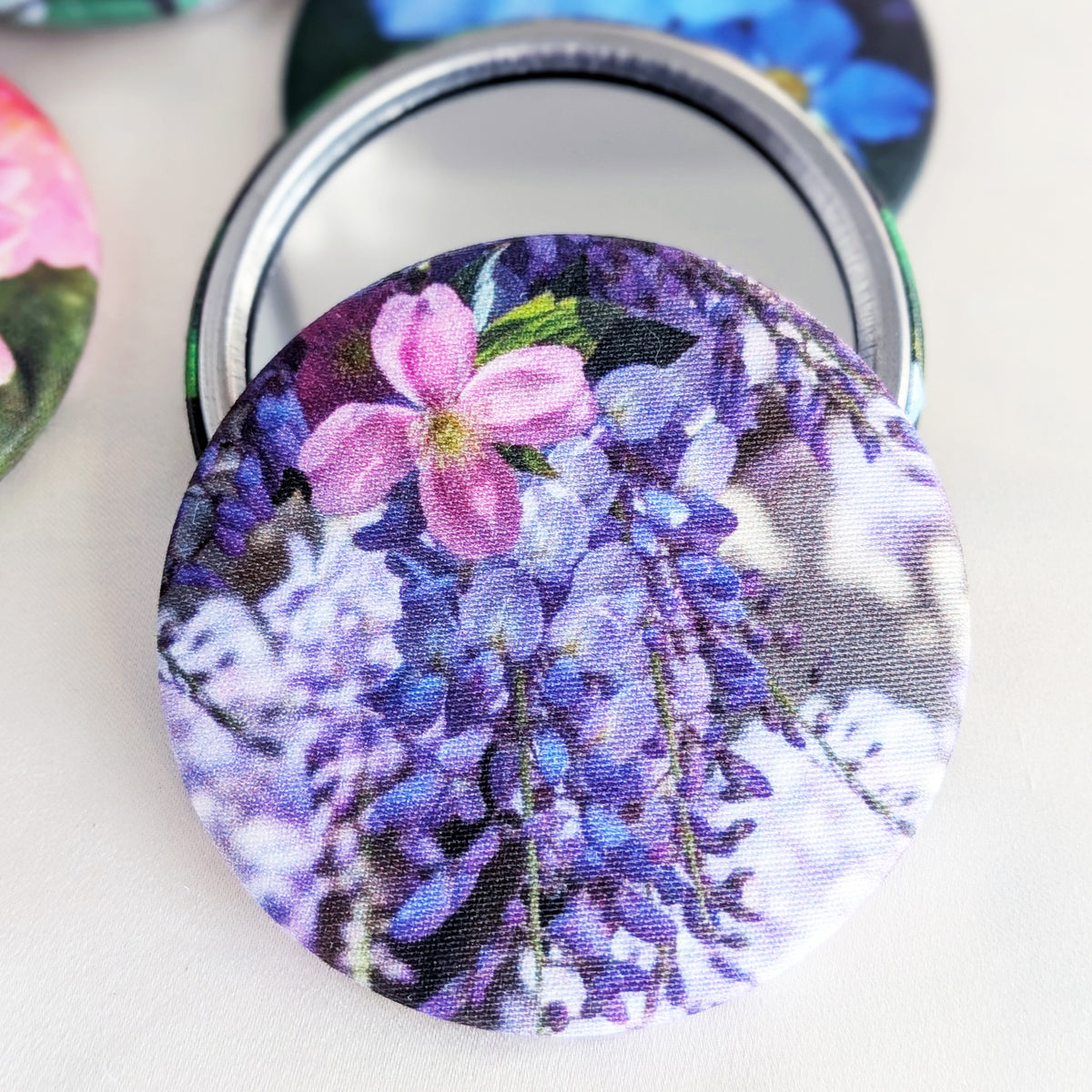 Flower fabric pocket mirror - choice of 12 Designs