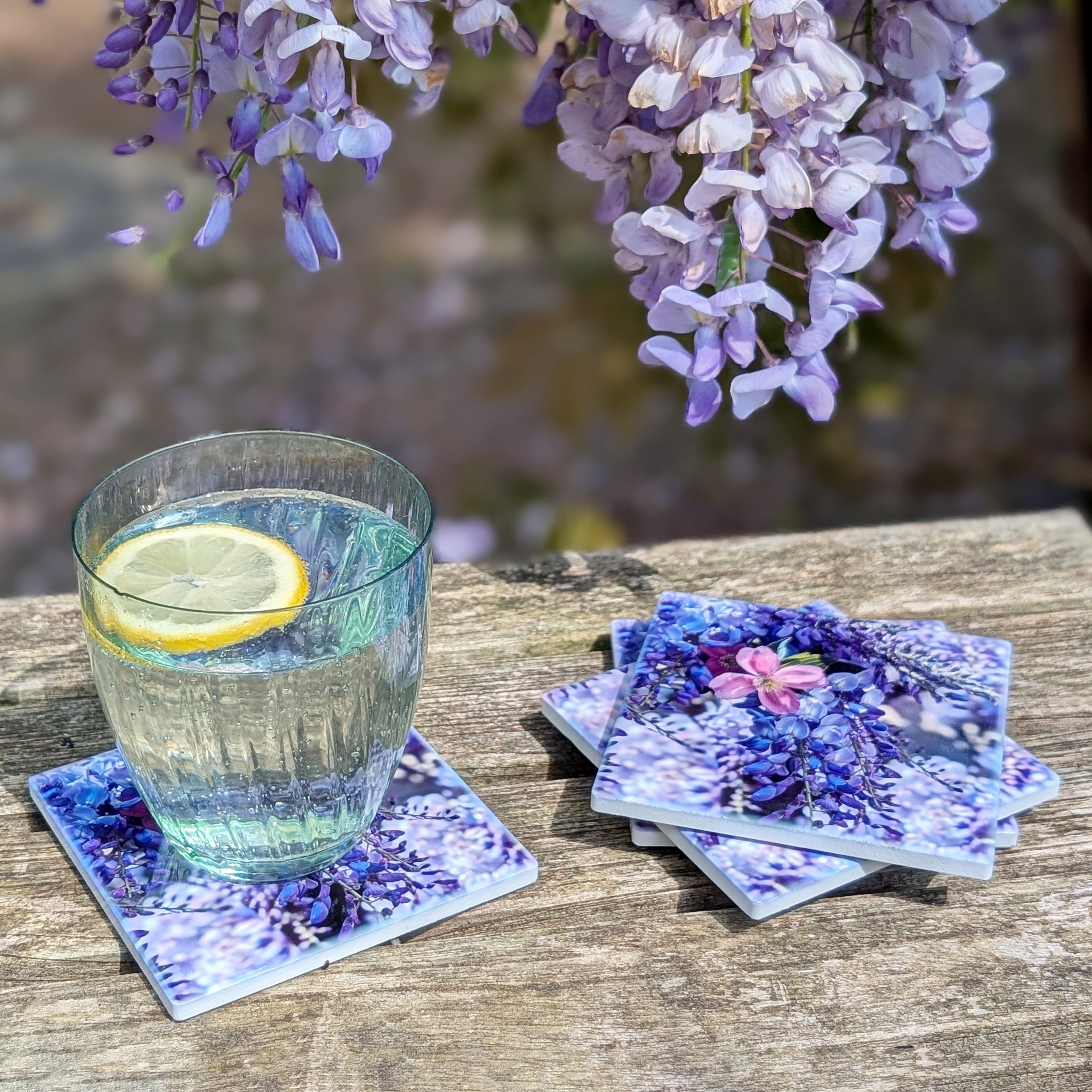 Wisteria ceramic coasters - set of 4