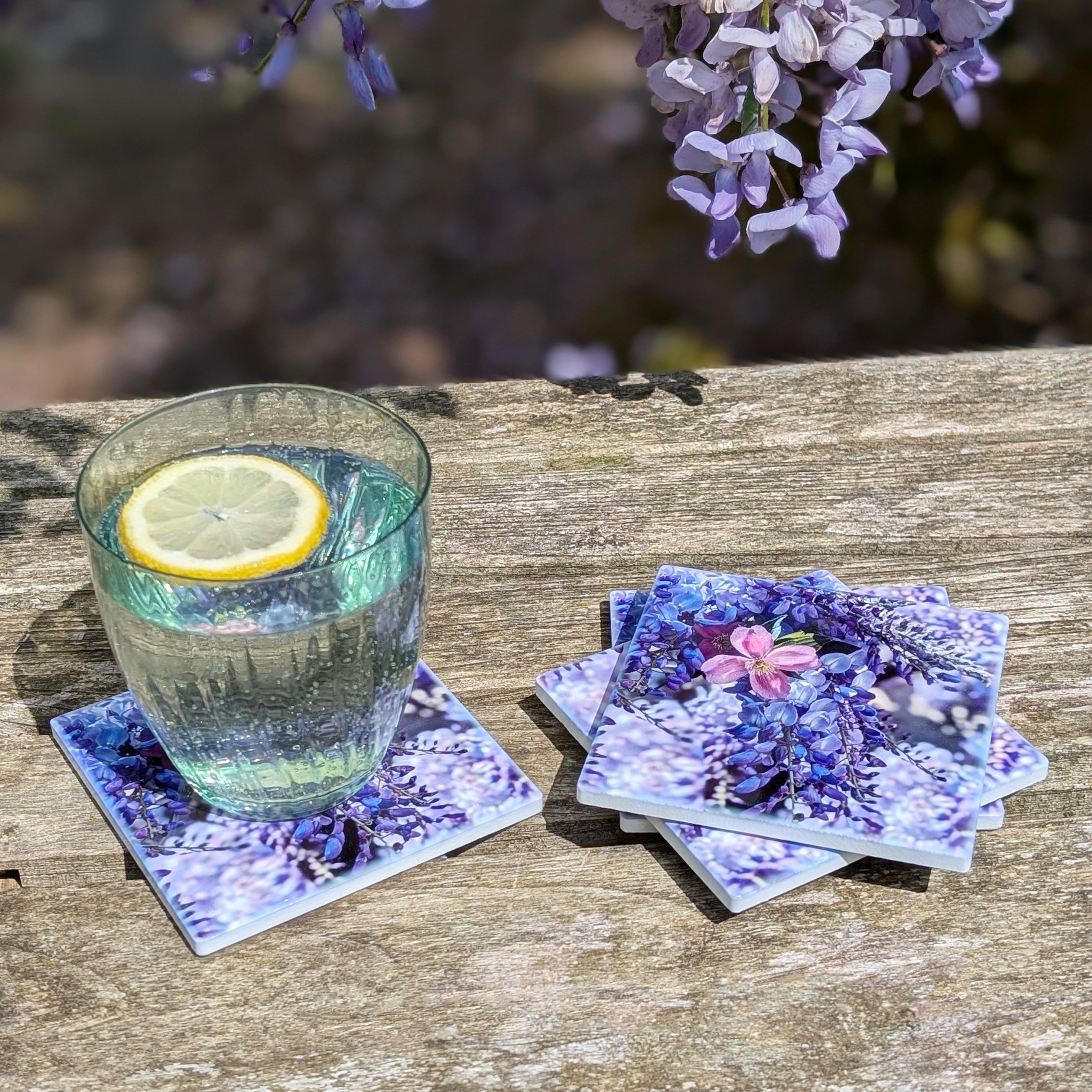 Wisteria ceramic coasters - set of 4