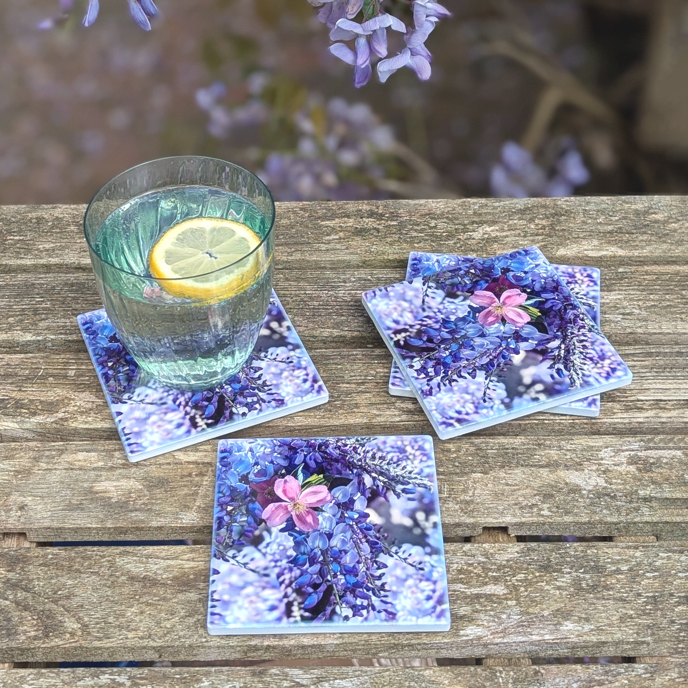 Wisteria ceramic coasters - set of 4