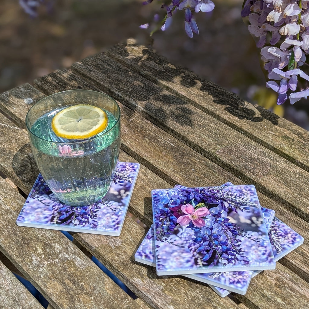 Wisteria ceramic coasters - set of 4