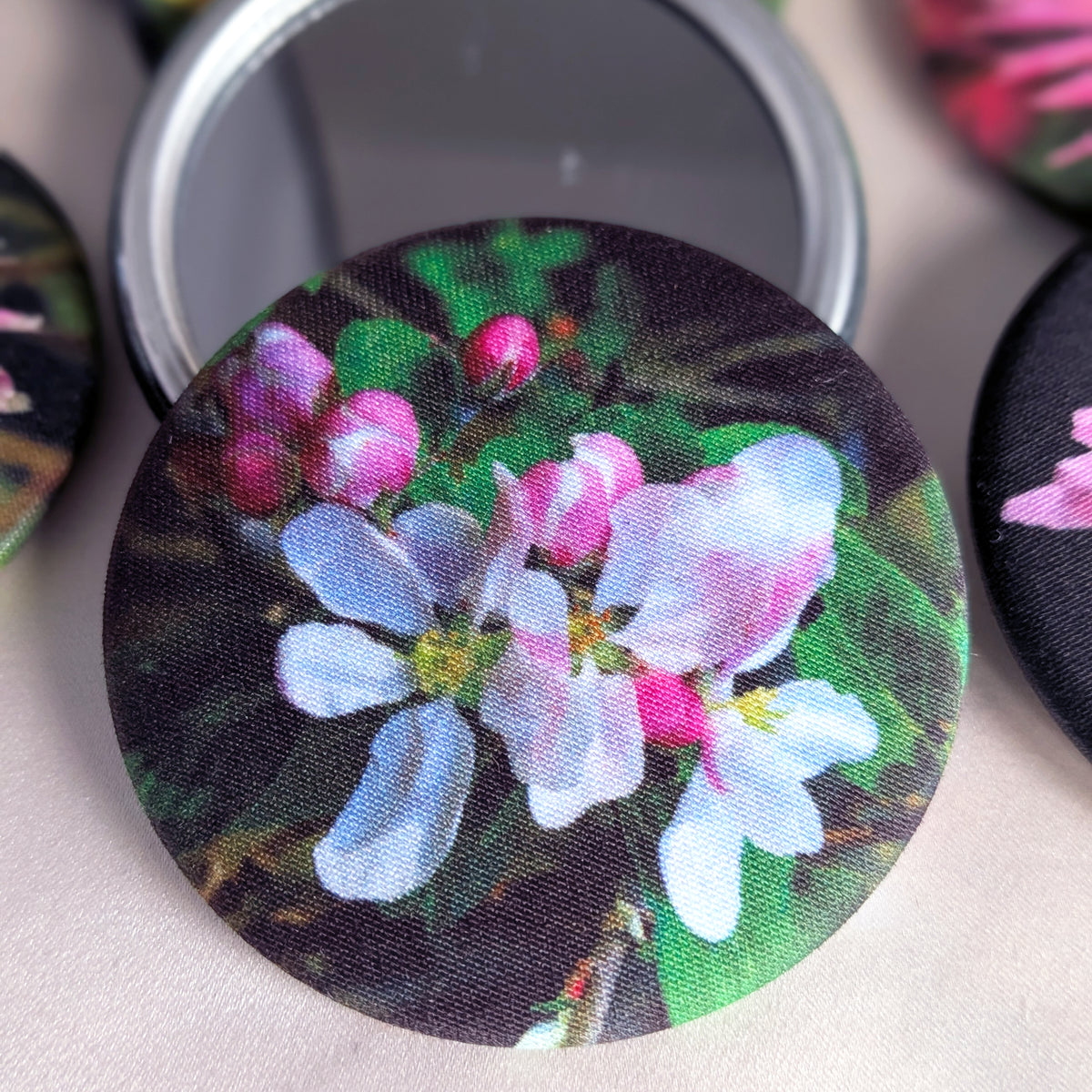 Flower fabric pocket mirror - choice of 12 Designs