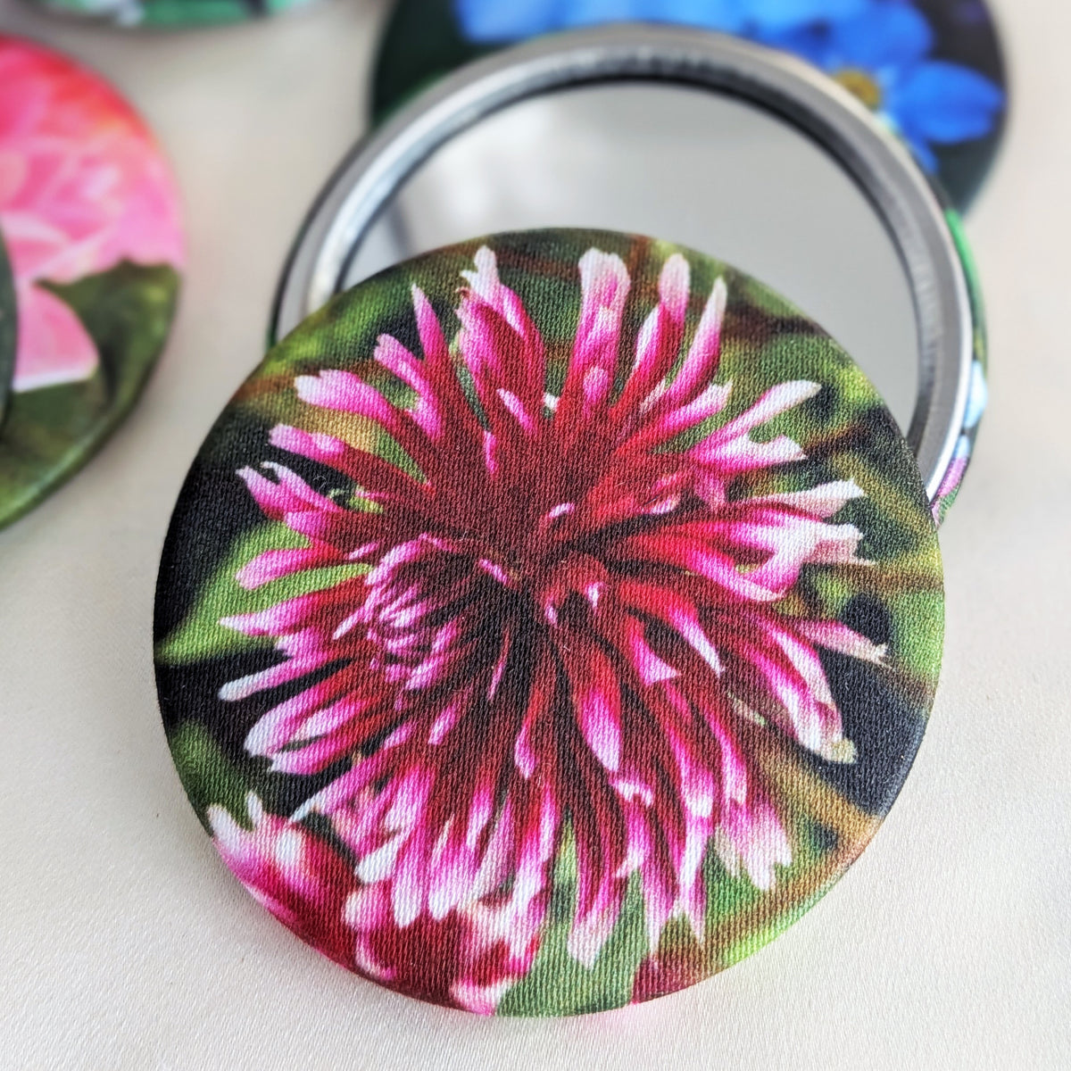 Flower fabric pocket mirror - choice of 12 Designs