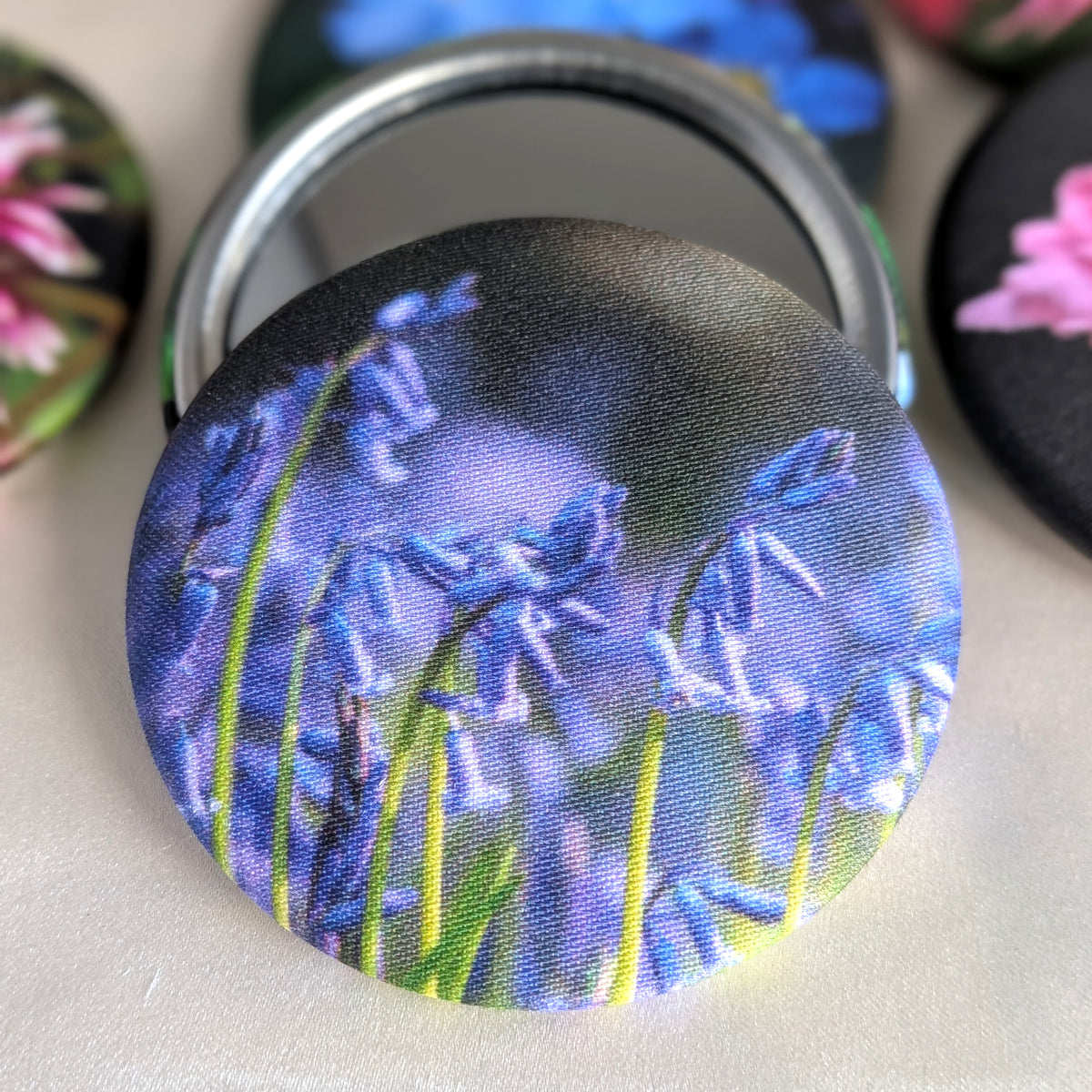 Flower fabric pocket mirror - choice of 12 Designs