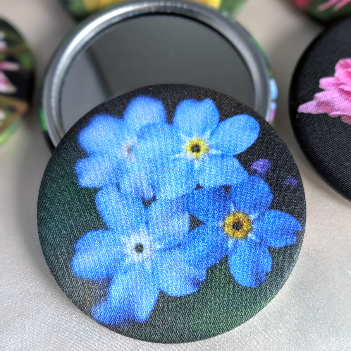 Flower fabric pocket mirror - choice of 12 Designs