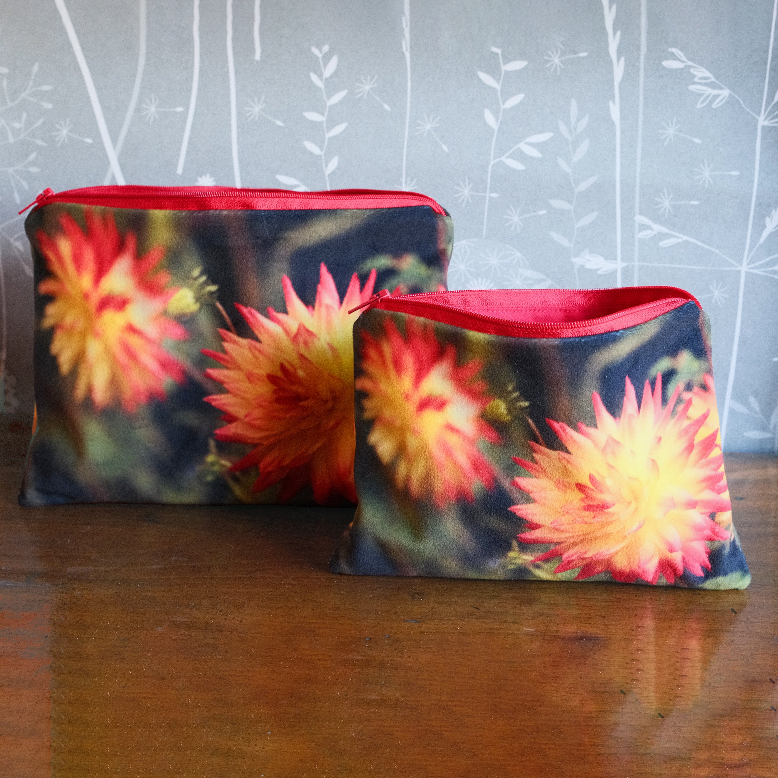 Orange dahlia velvet pouch