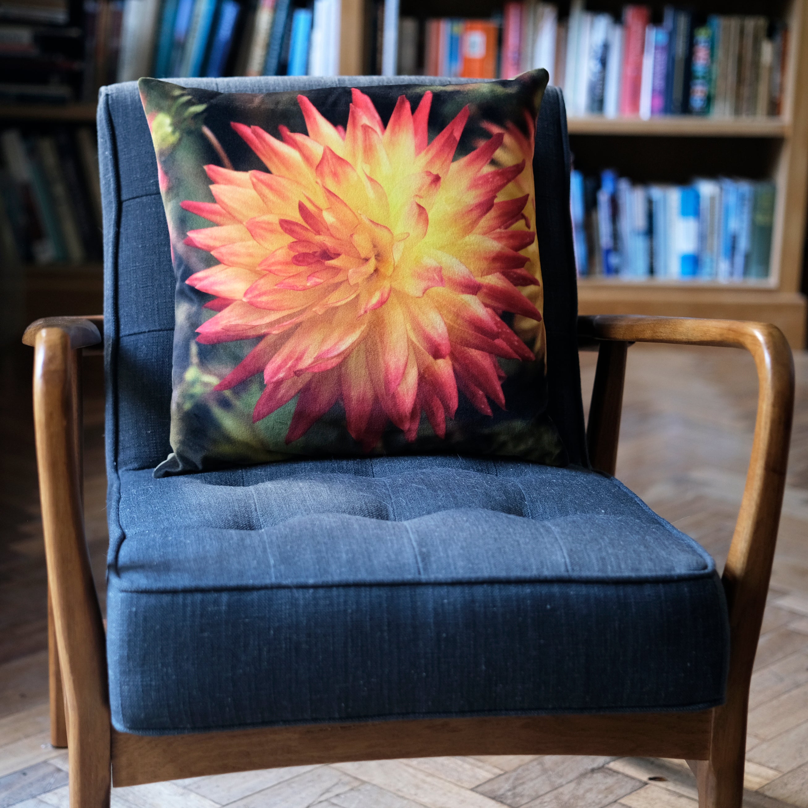 Orange Dahlia Velvet Cushion
