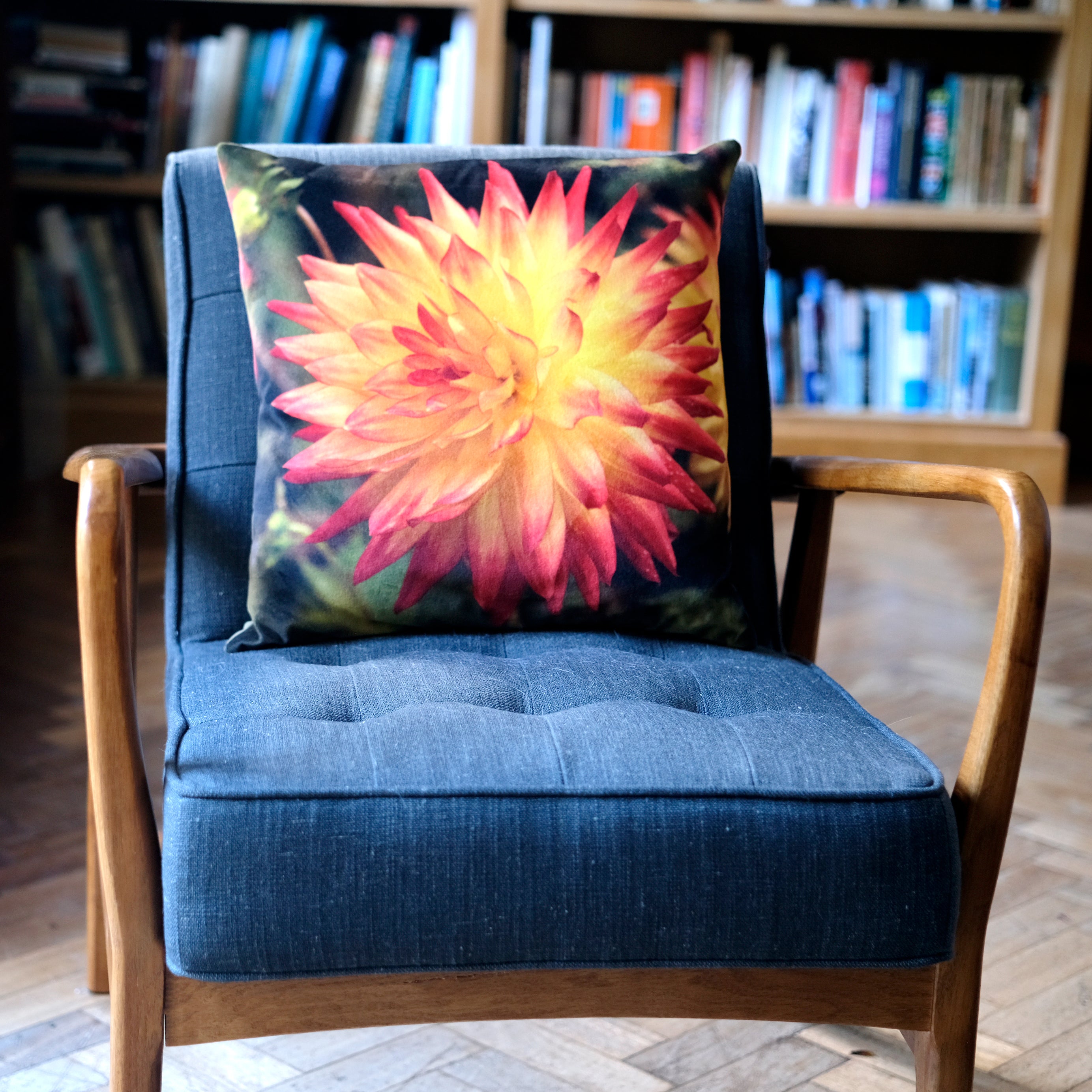 Orange Dahlia Velvet Cushion