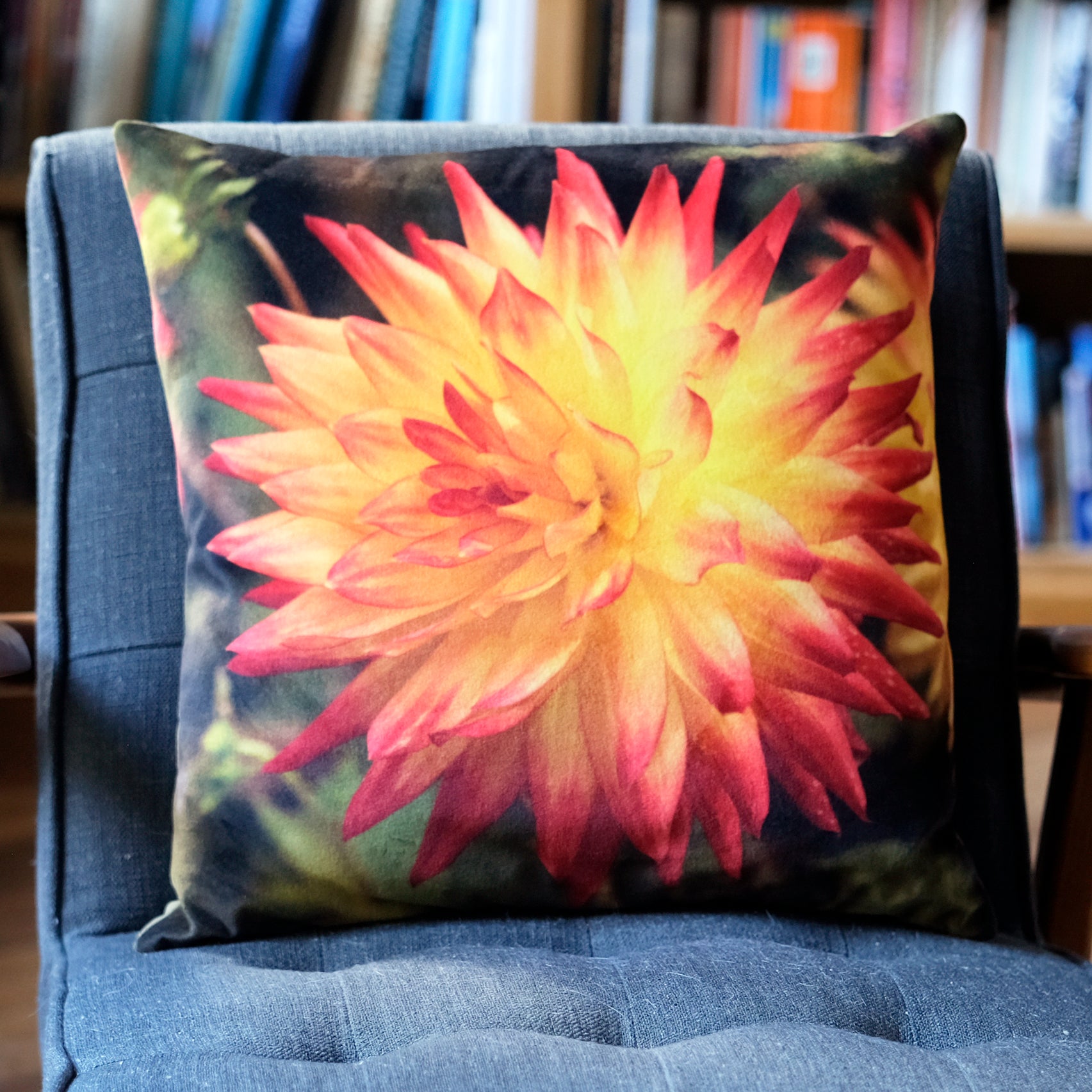Orange Dahlia Velvet Cushion