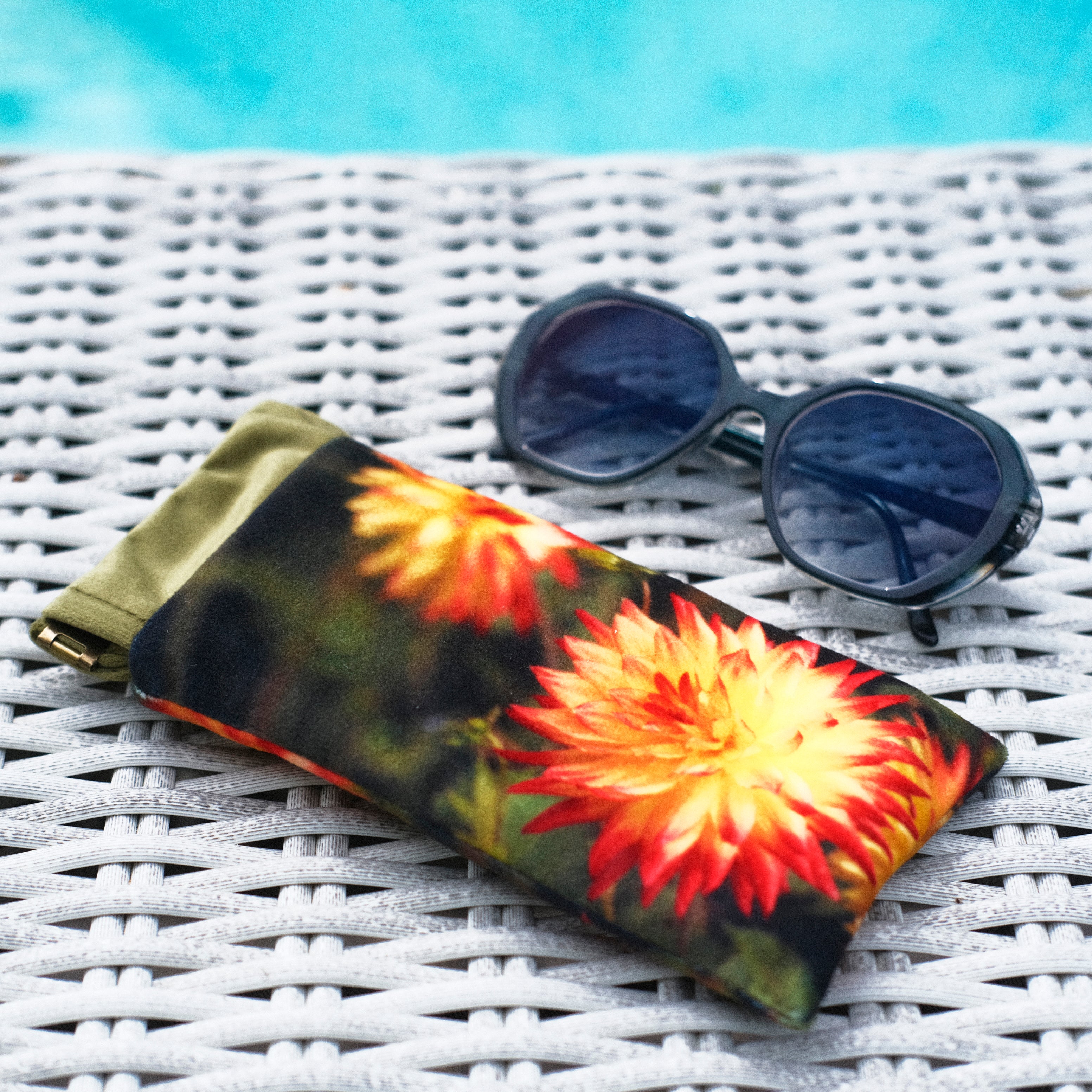 Orange Dahlia Velvet Glasses Case