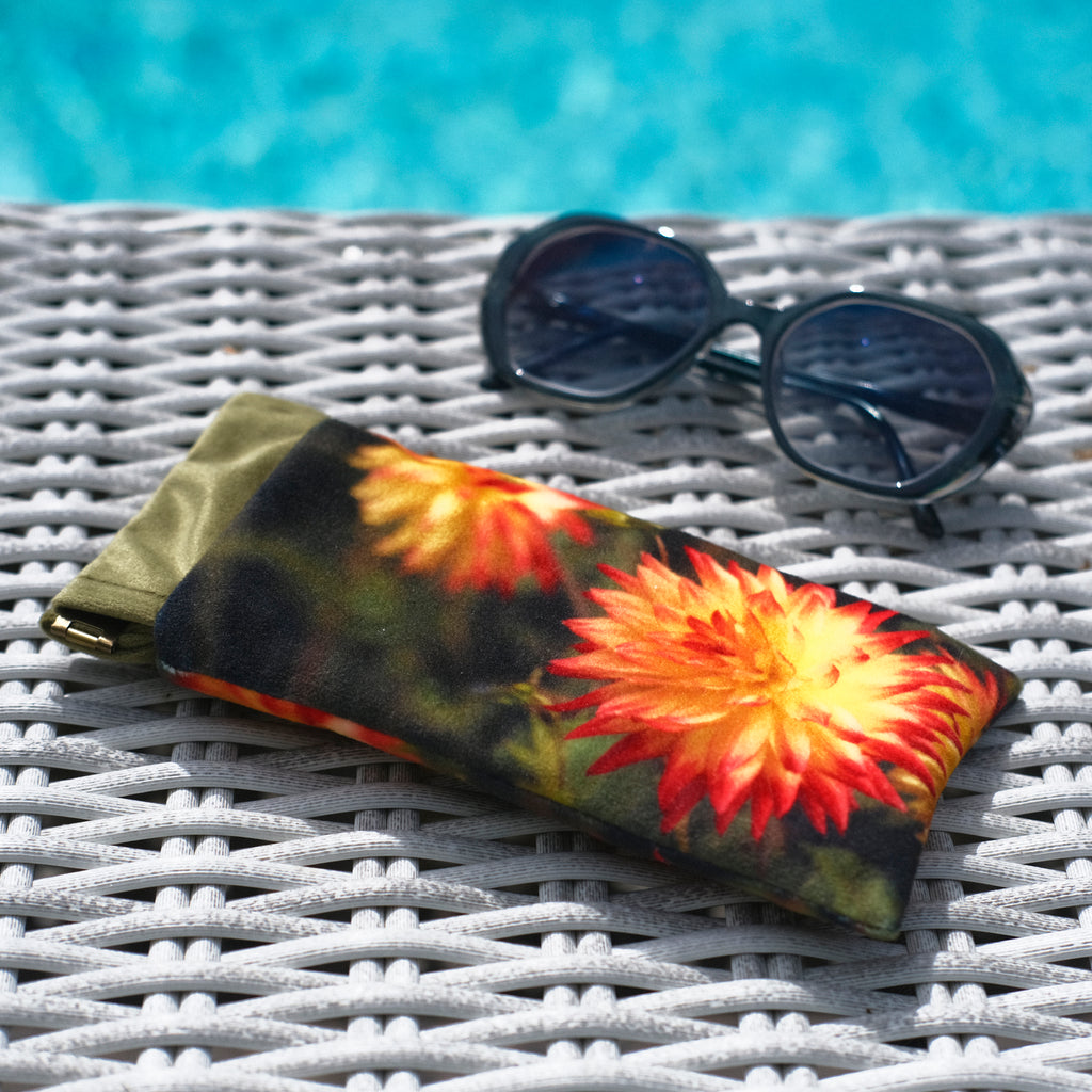 Orange Dahlia Velvet Glasses Case