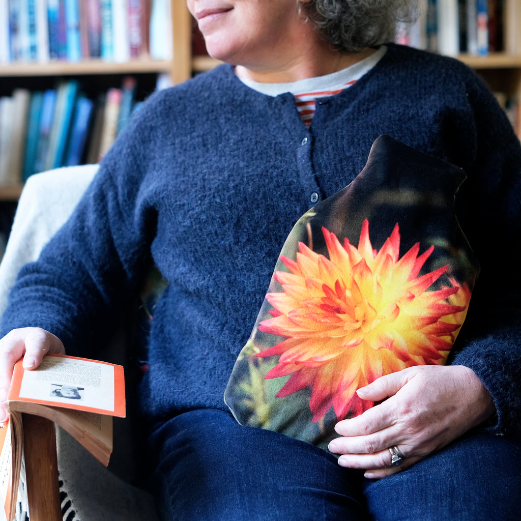 Orange dahlia hot water bottle