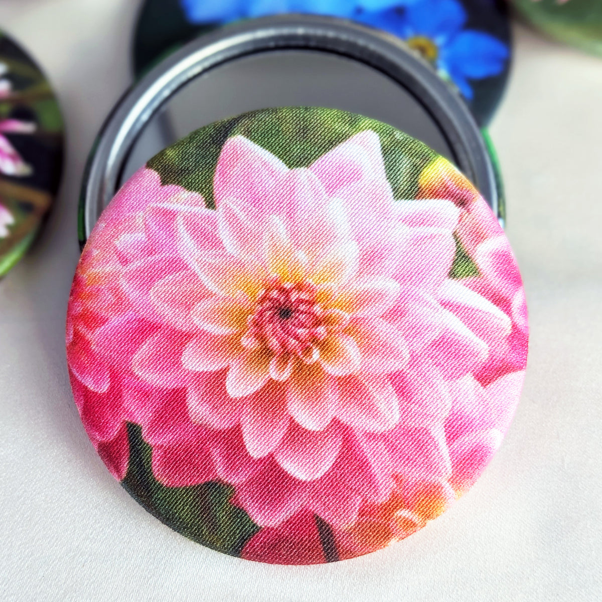 Flower fabric pocket mirror - choice of 12 Designs