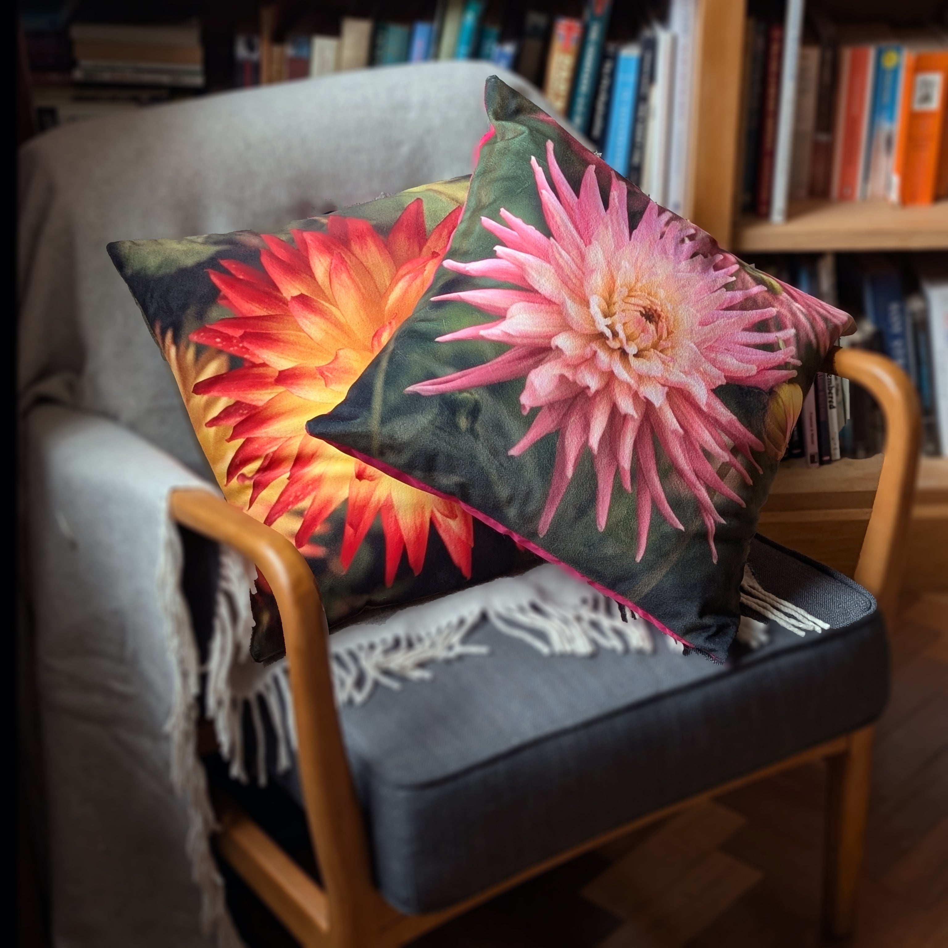 Pink Dahlia Velvet Cushion sample