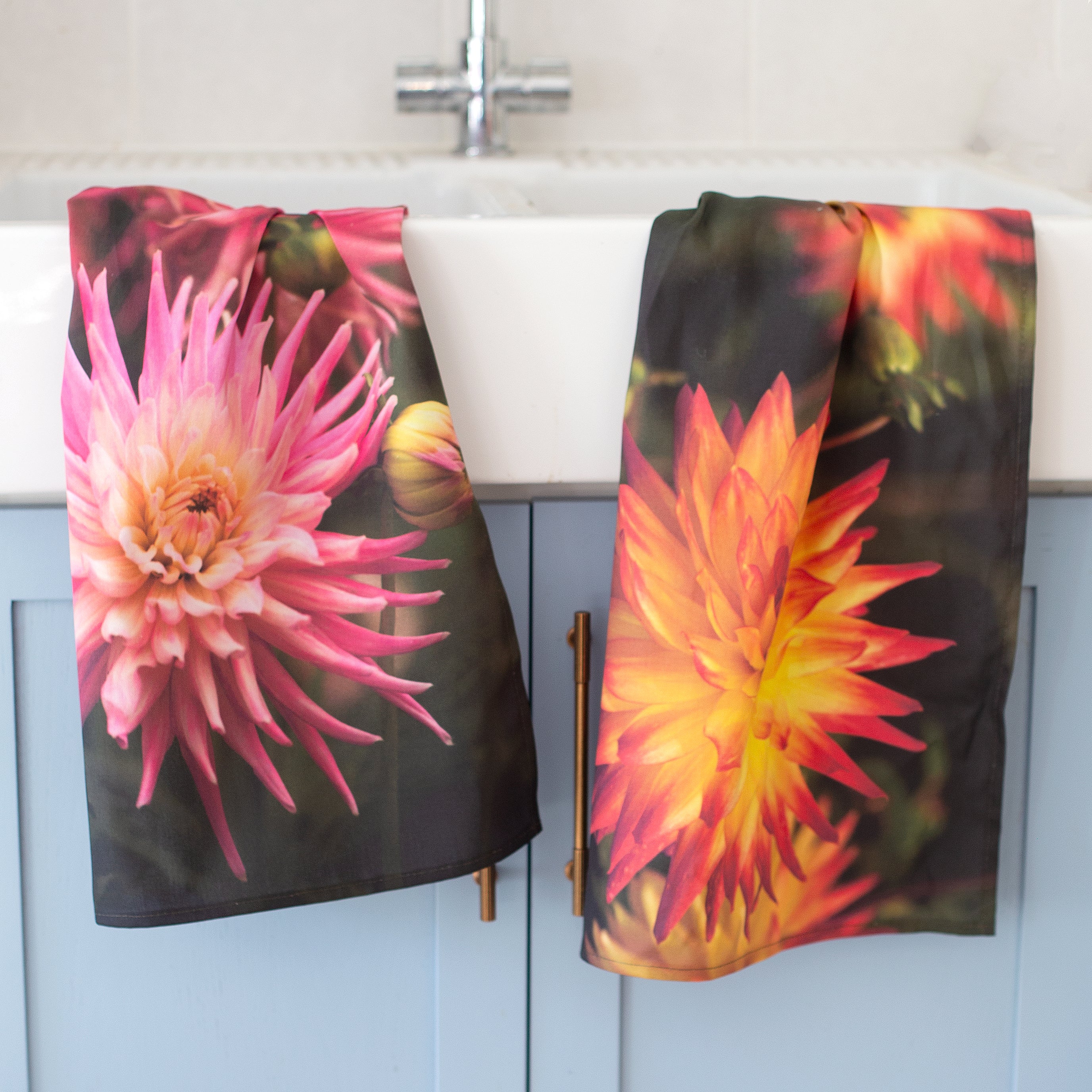 Orange dahlia tea towel