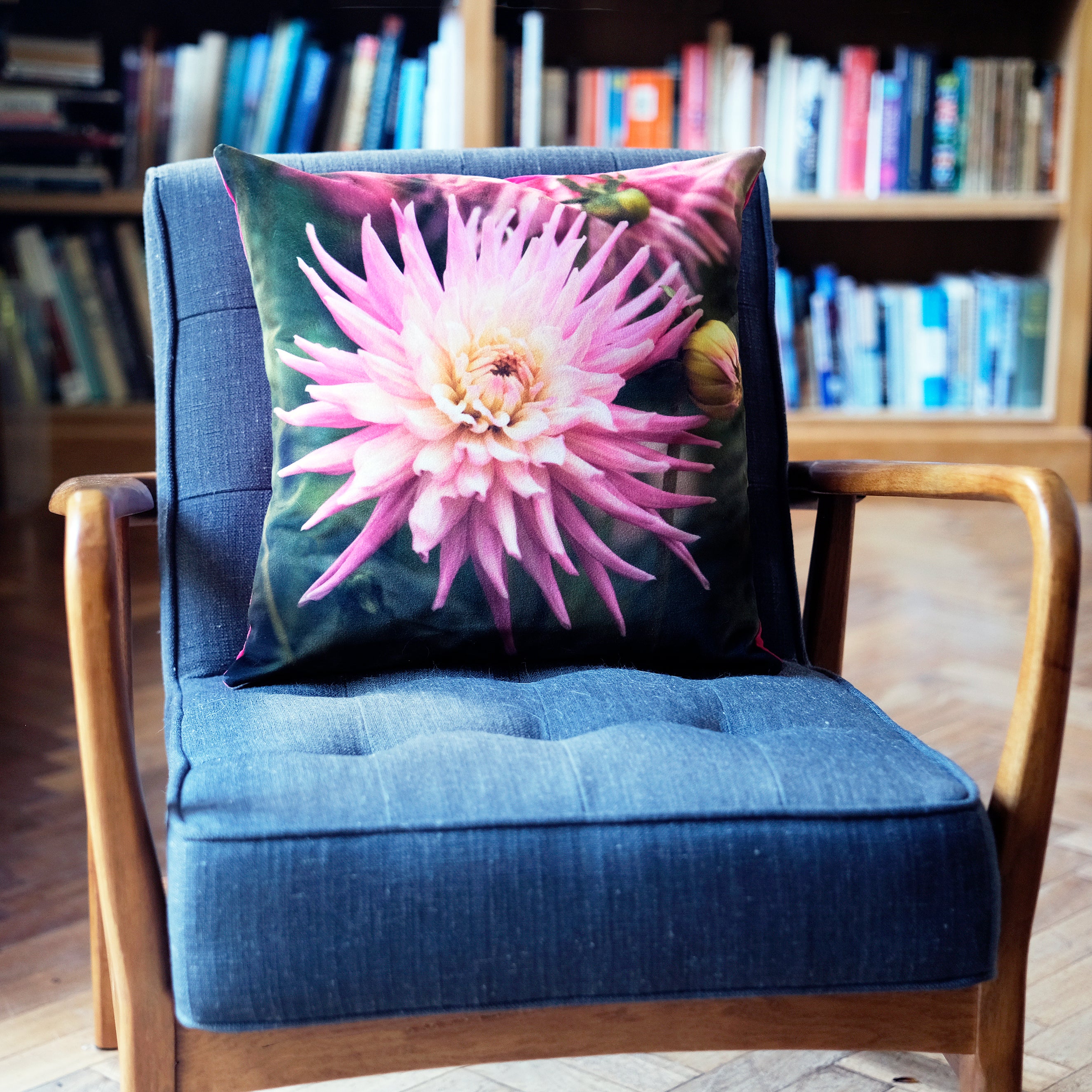 Pink Dahlia Velvet Cushion