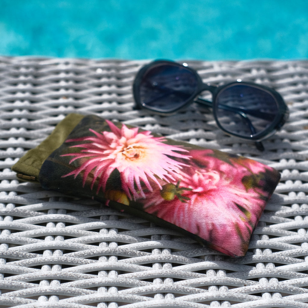Pink Dahlia Velvet Glasses Case