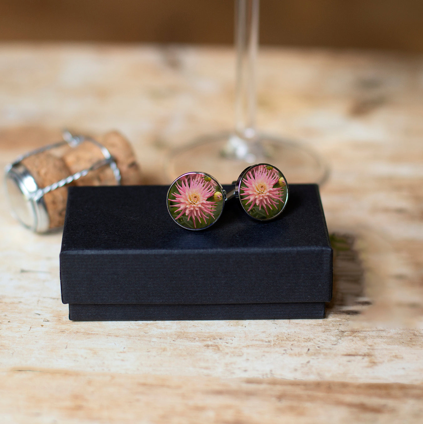 Pink dahlia cufflinks