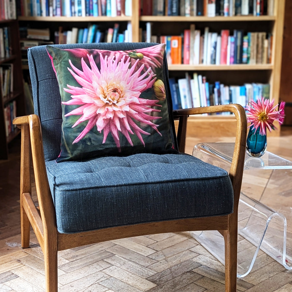 Pink Dahlia Velvet Cushion sample
