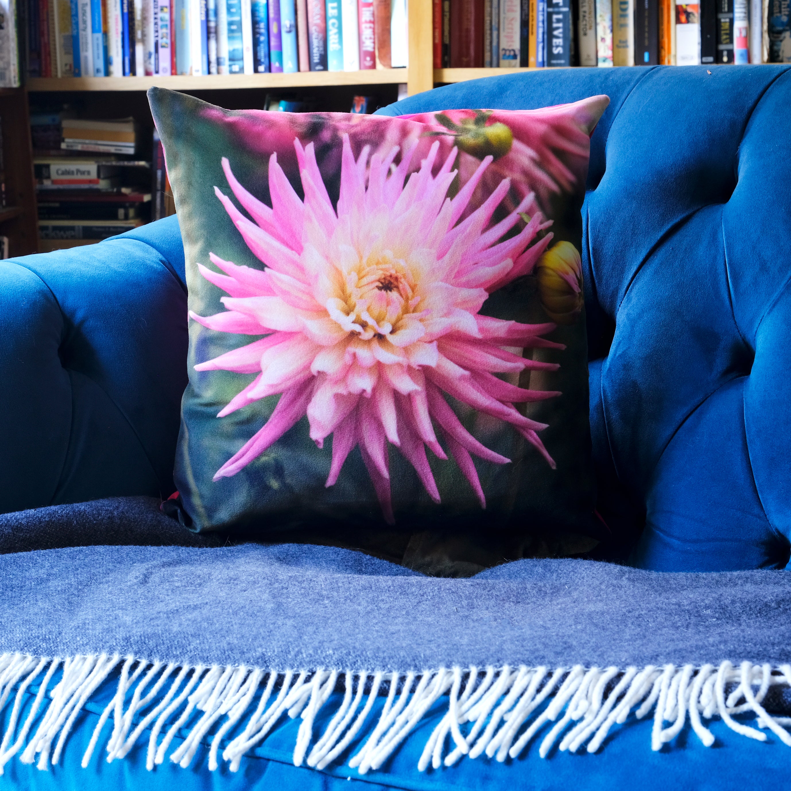 Pink Dahlia Velvet Cushion sample