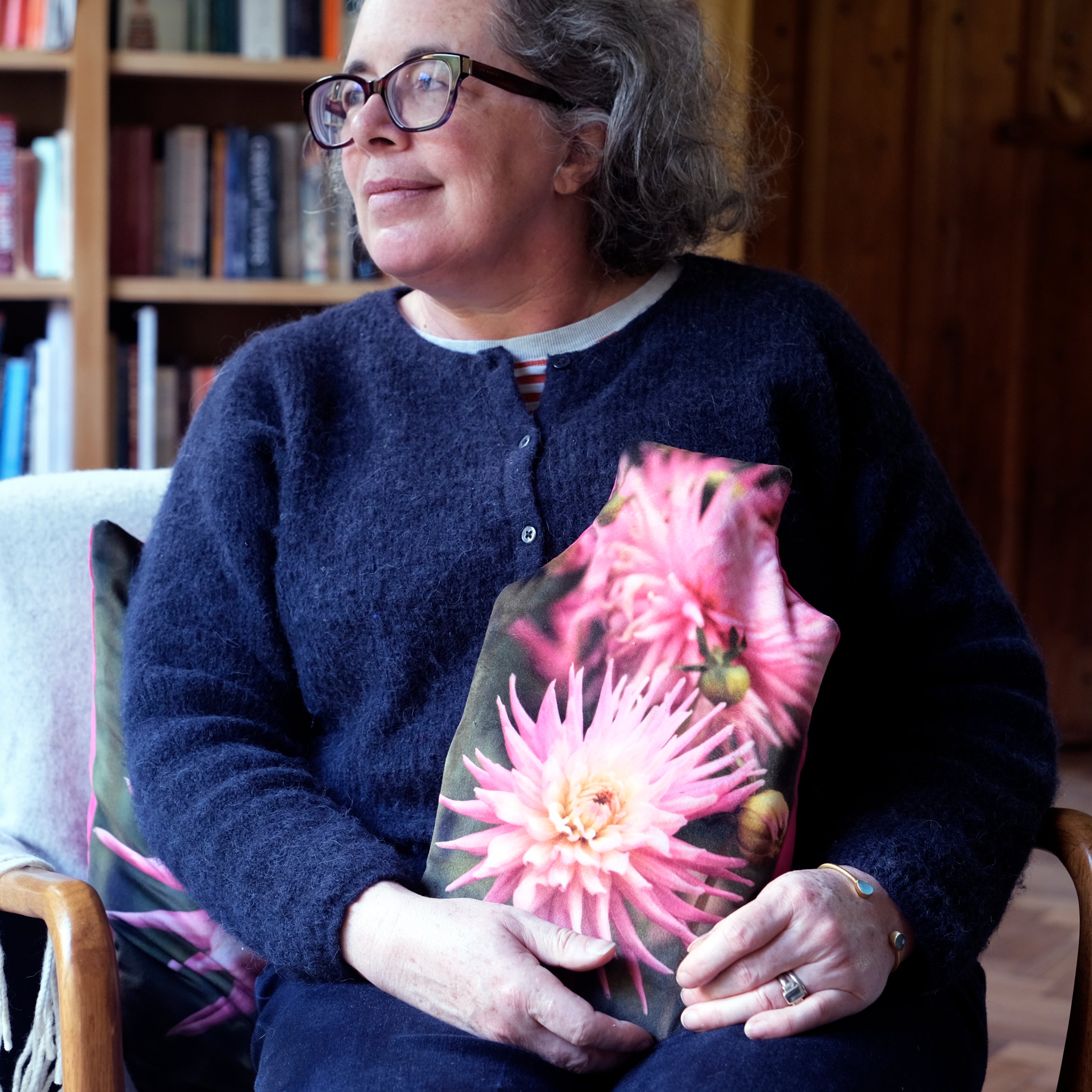 Pink dahlia hot water bottle