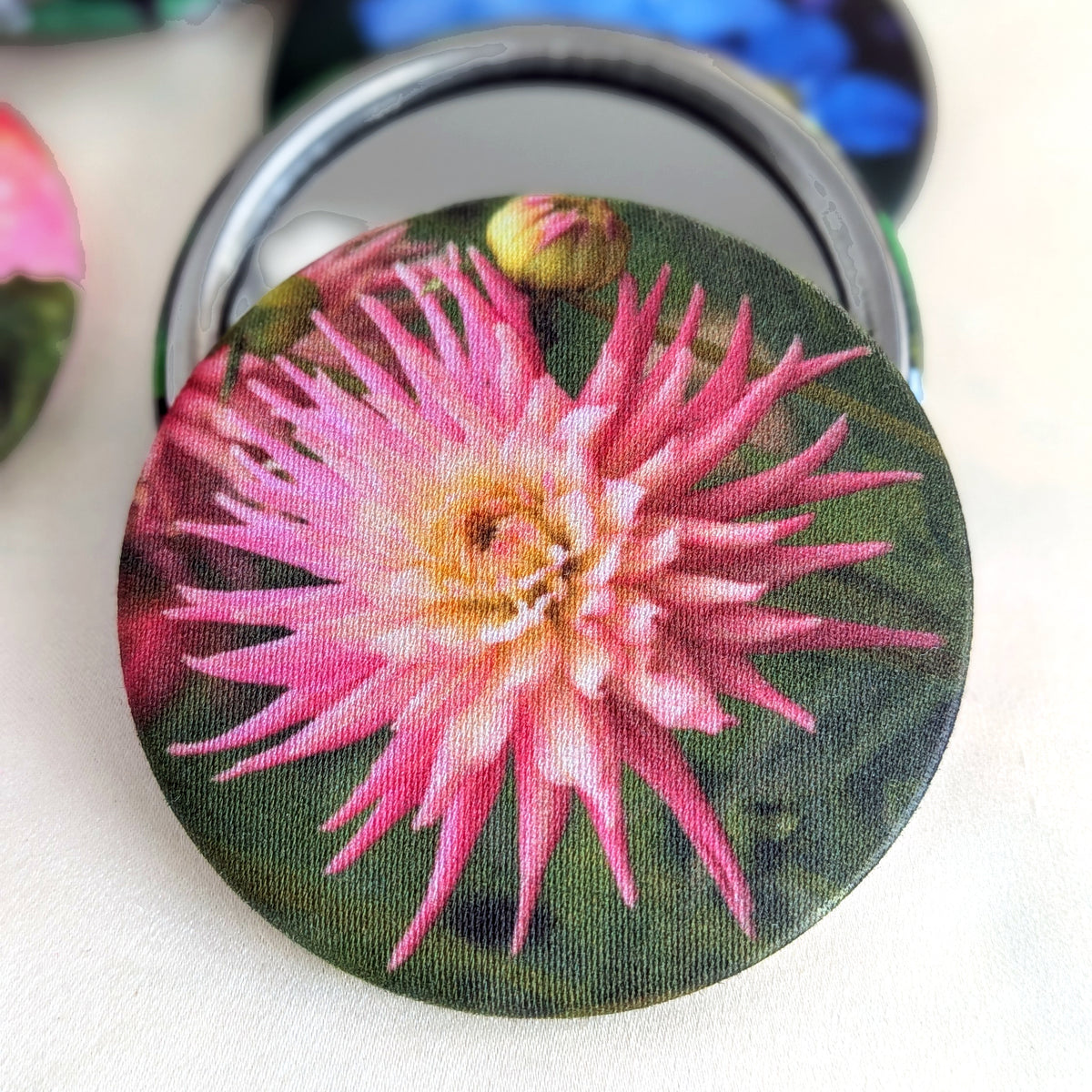 Flower fabric pocket mirror - choice of 12 Designs