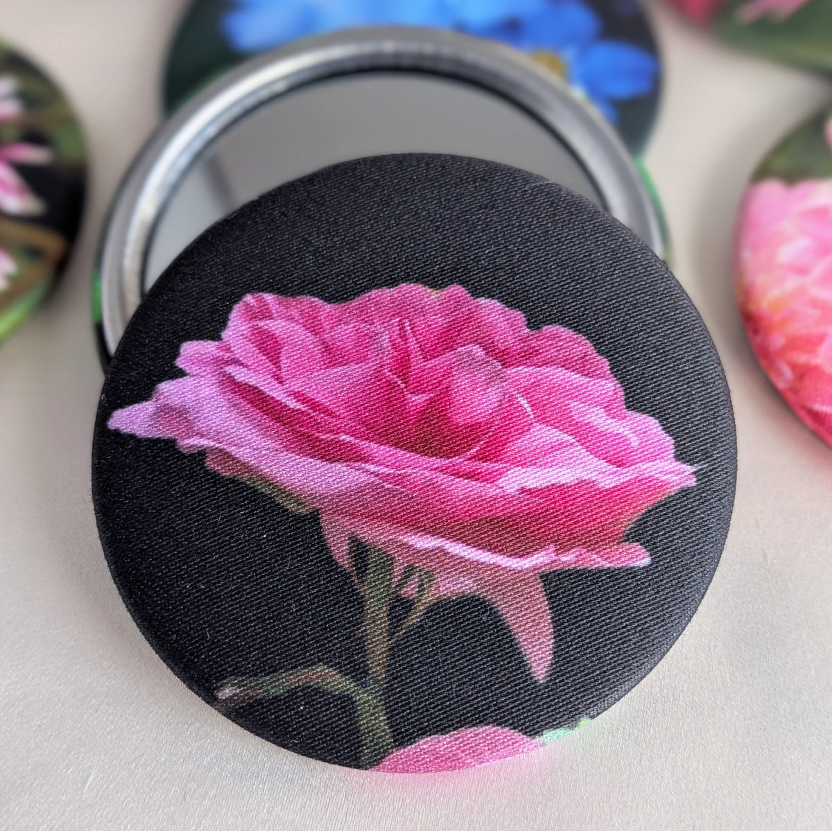 Flower fabric pocket mirror - choice of 12 Designs