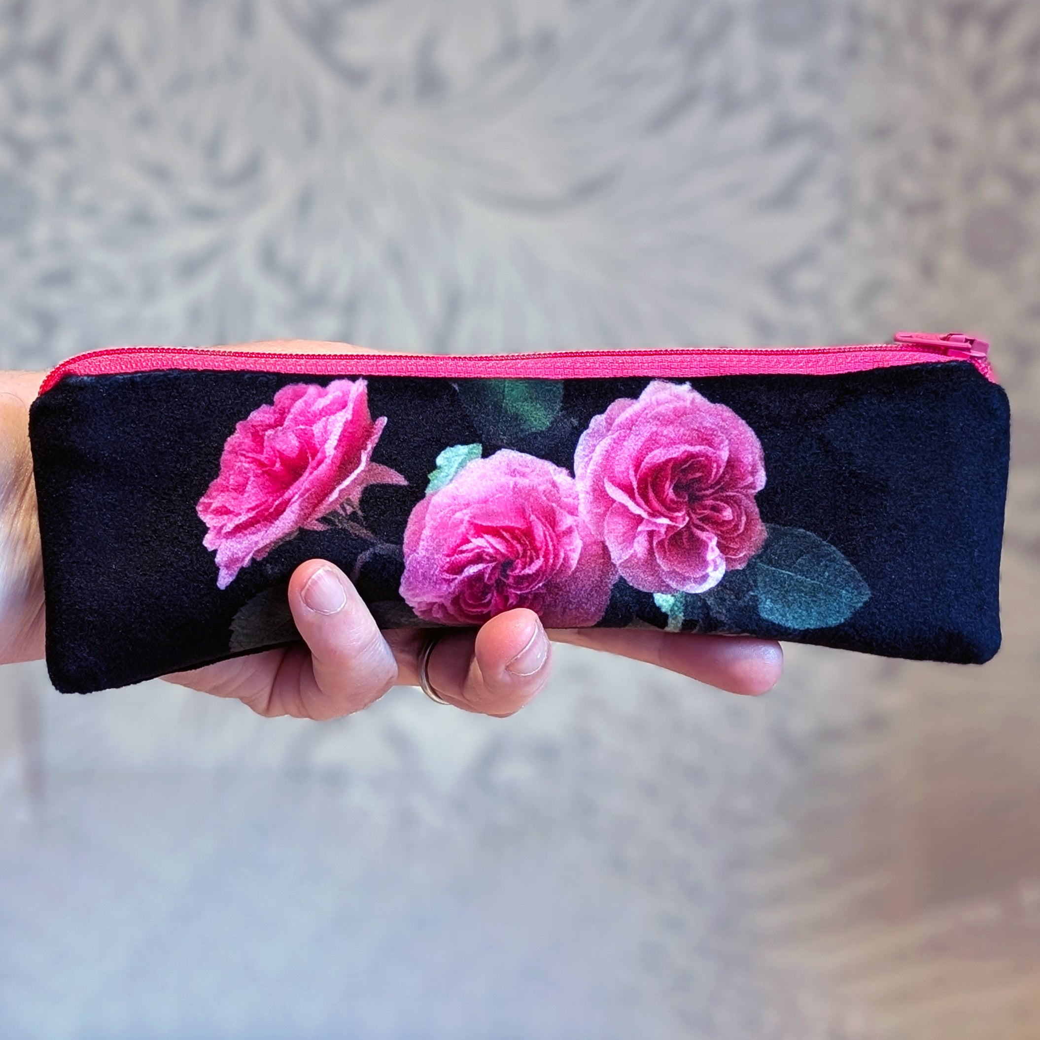 Pink Rose Velvet Pencil Case