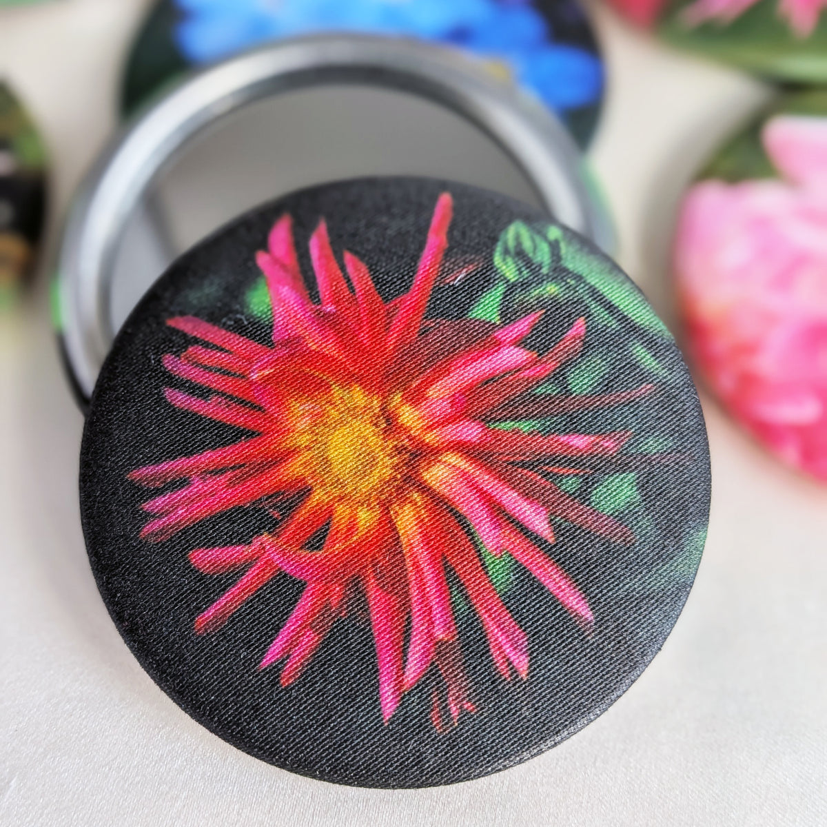 Flower fabric pocket mirror - choice of 12 Designs