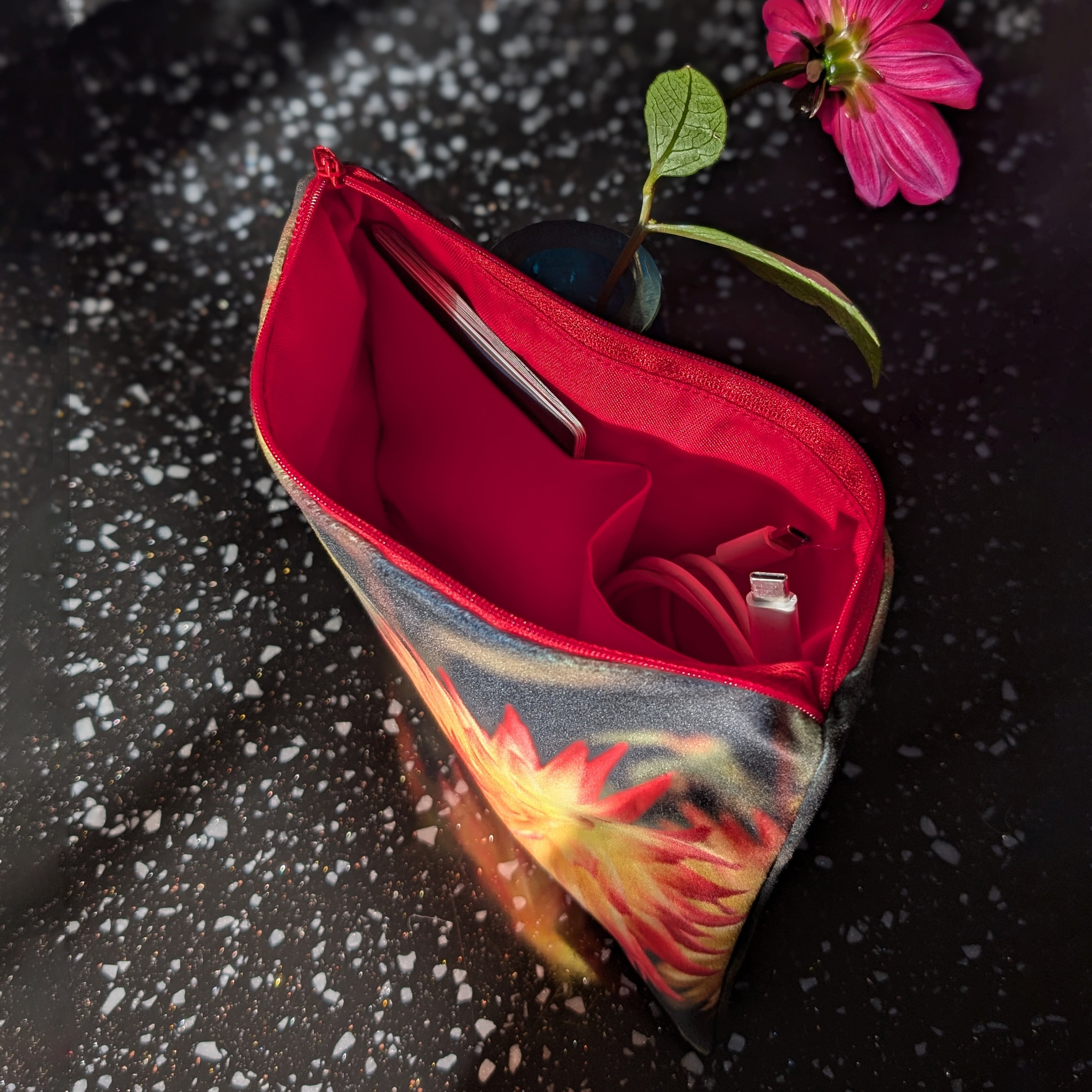 Orange dahlia velvet pouch