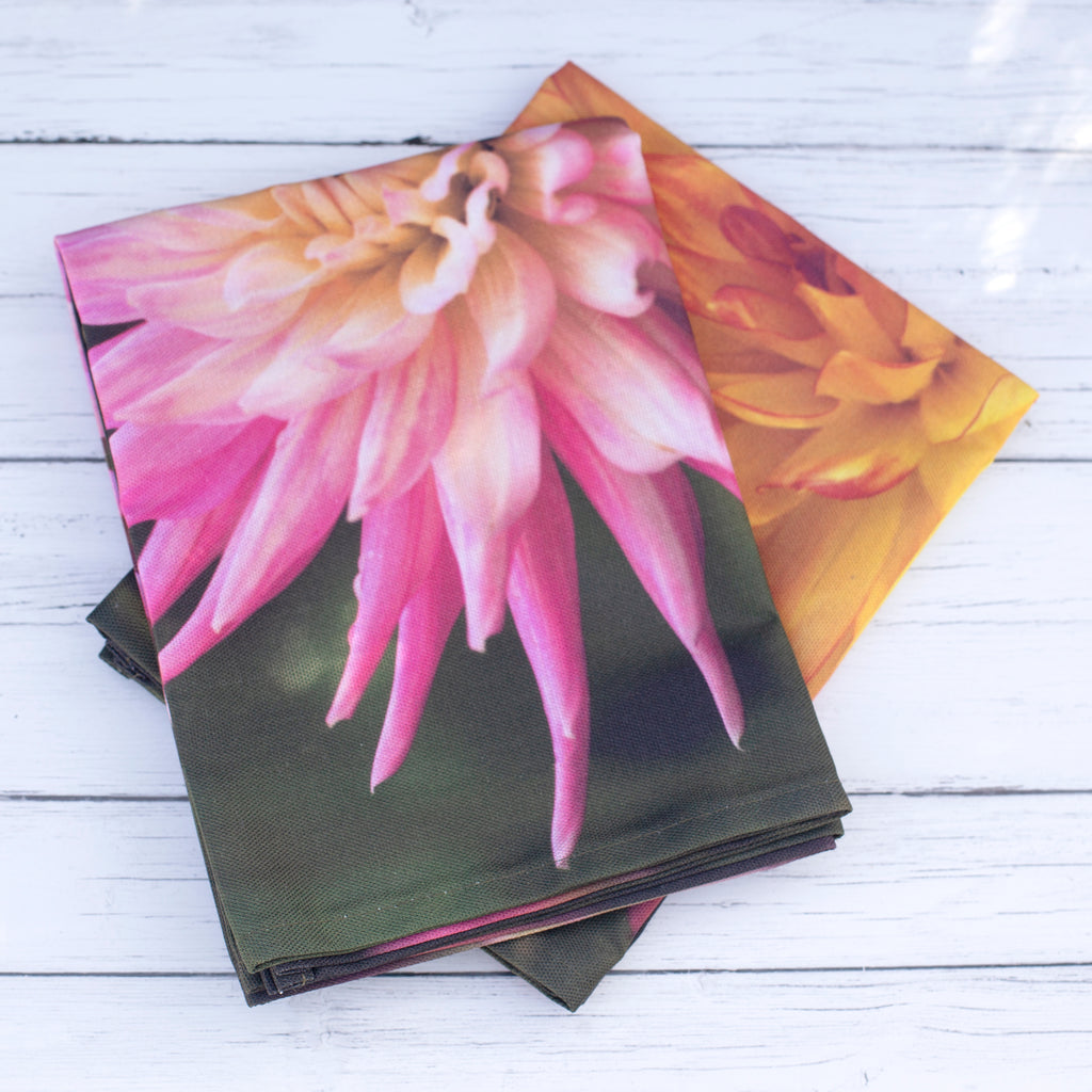 Pink dahlia tea towel